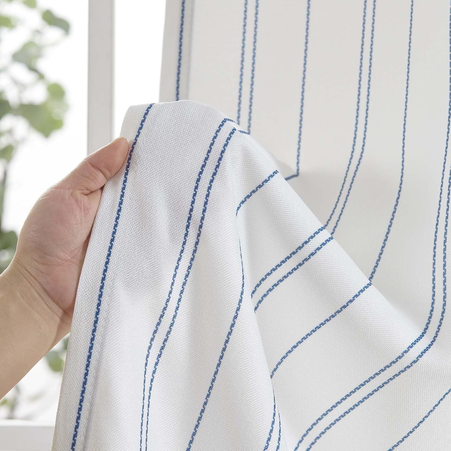 White & Blue Striped Curtains, 84″ Length – Stylish Window Treatment Pack of 2