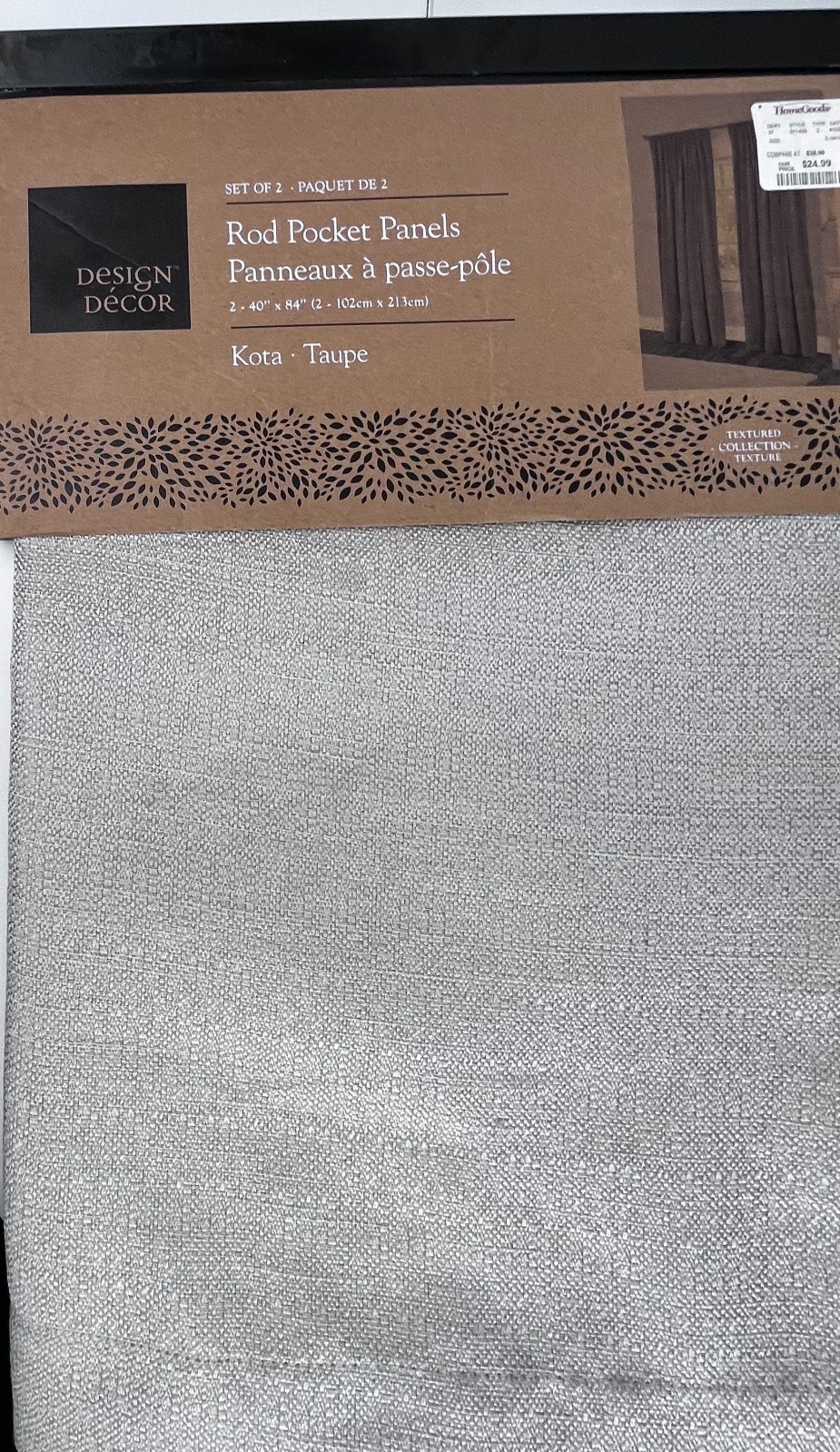 New Design Decor Set of 2 Rod Pocket Panels 40″x84″ Each ~ Textured Kota Taupe