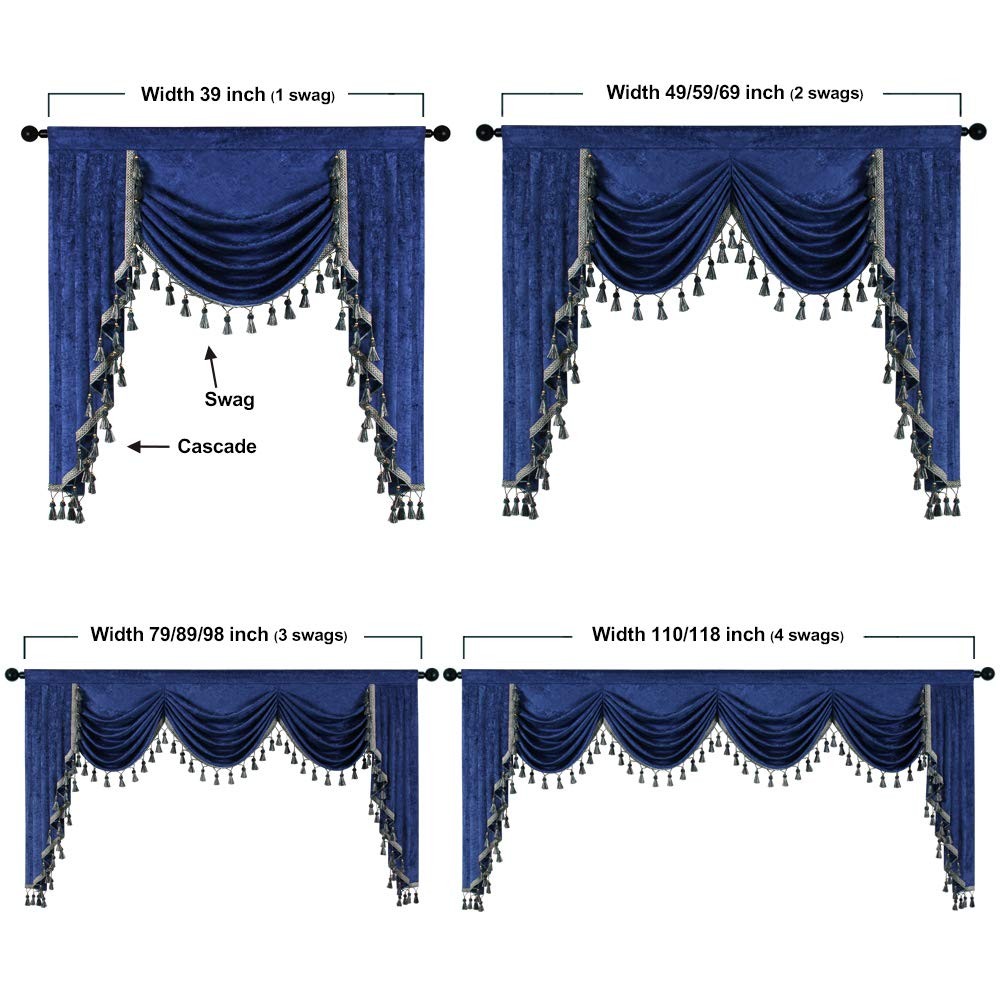 Elkca Thick Royal Blue Chenille Window Curtains Valance For Living Room