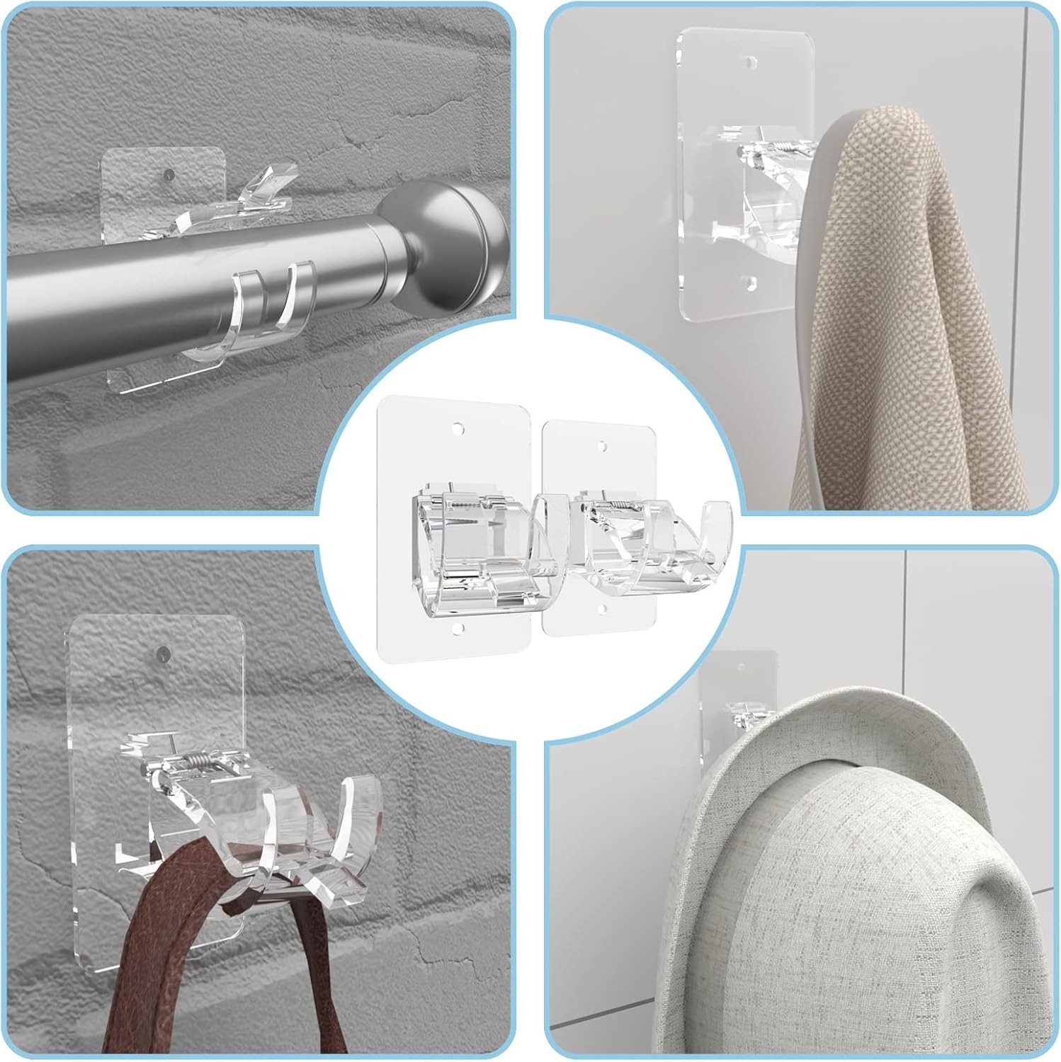 8PCS No Drill Curtain Rod Brackets, Self-Adhesive, Universal, Plastic & Stain…