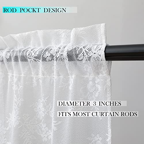 Sheer Lace Valance for Kitchen Window Mesh Rod 60″W x 18″L (Pack of 1) White