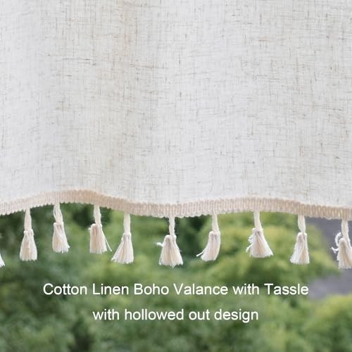 Boho Linen Valances for Windows,Kitchen Valances with 59Wx17.7L Beige