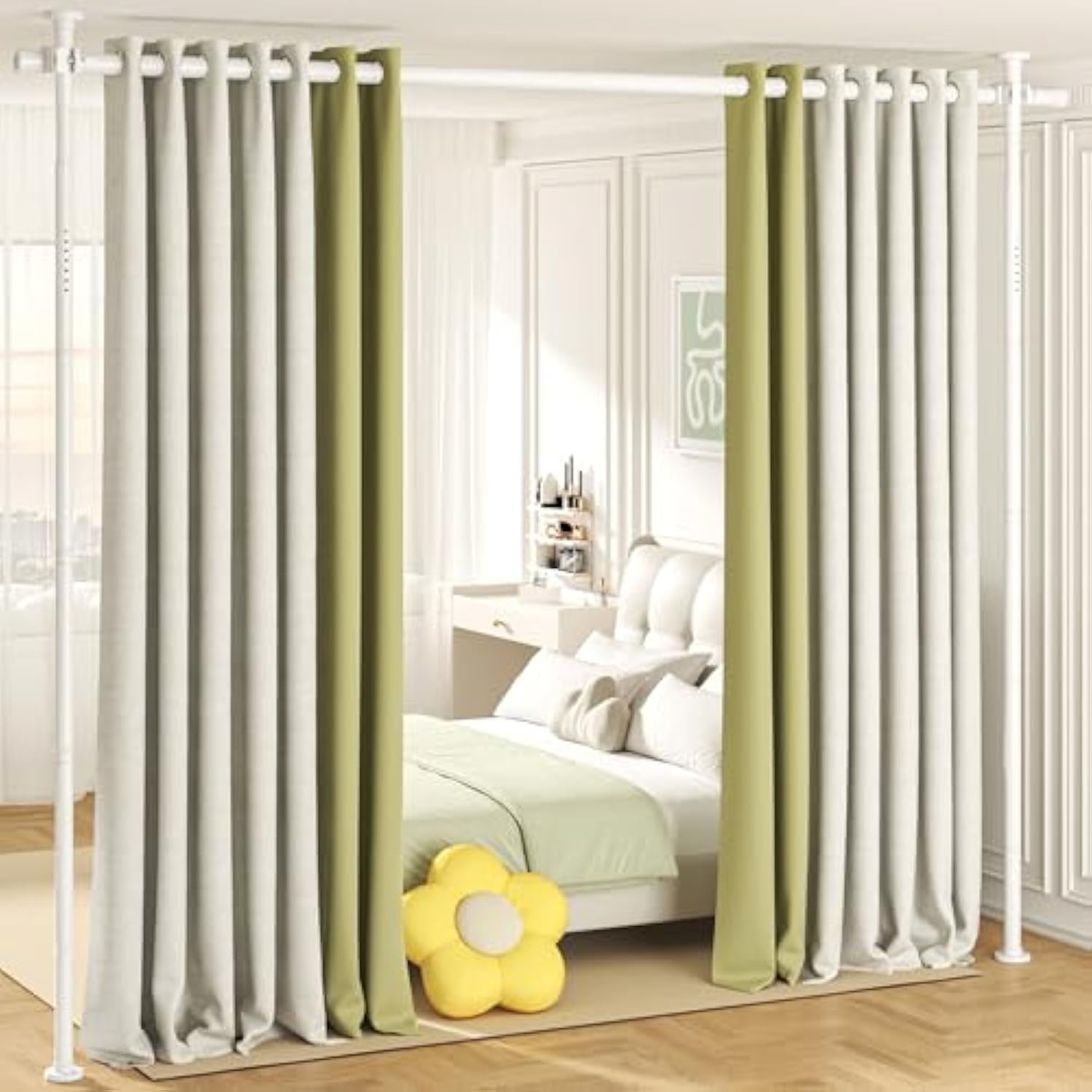 No Drilling Curtain Rod for Room Adjustable Tension Wall Divider Space Partition