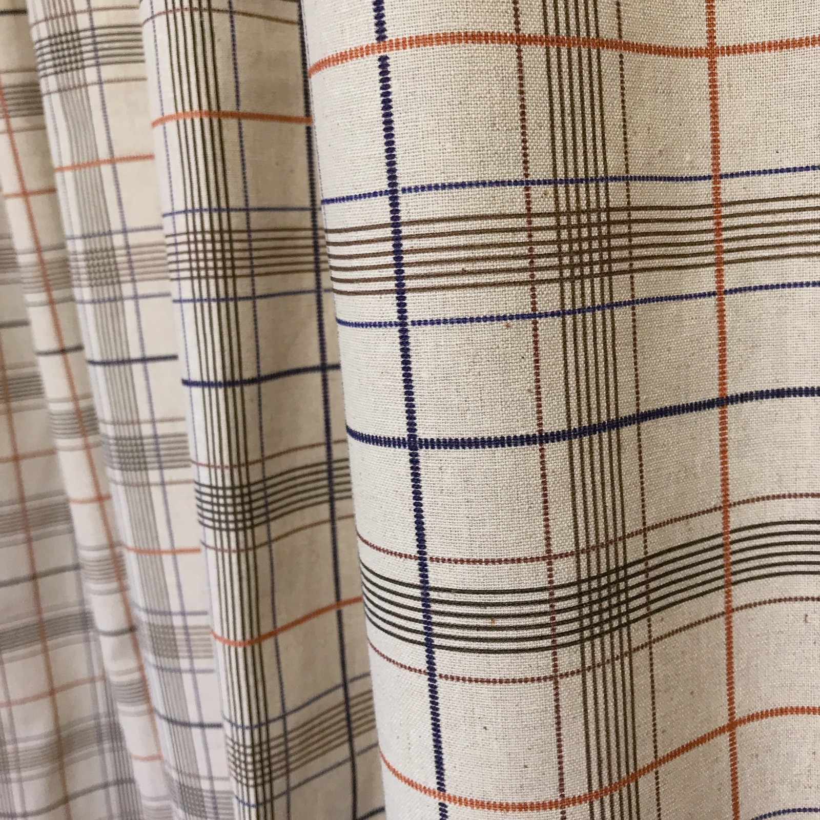 Handmade Linen Blend Windowpane Check Curtains Custom Beige Window Drapery Panel