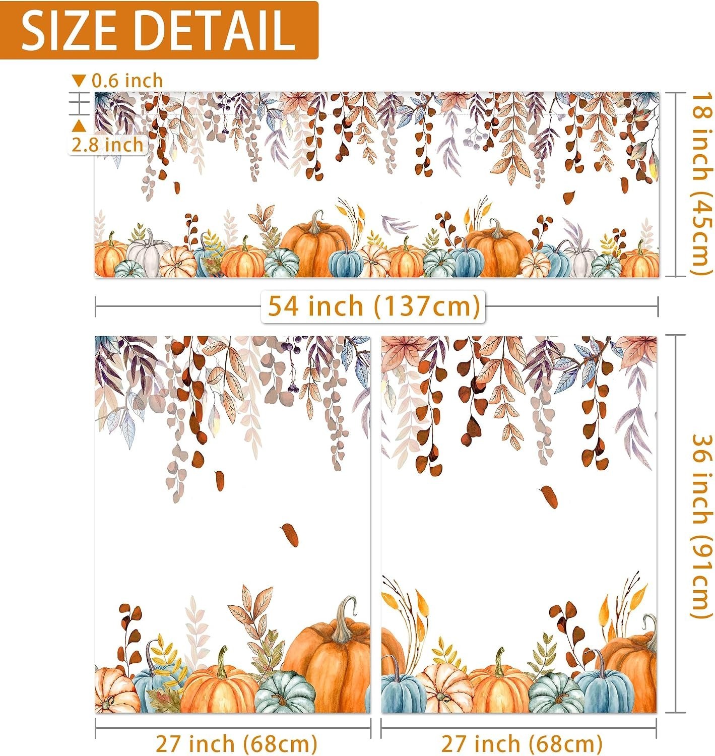 Elegant Light Filtering Fall Curtains – Set of 3 for Kitchen & Living Room