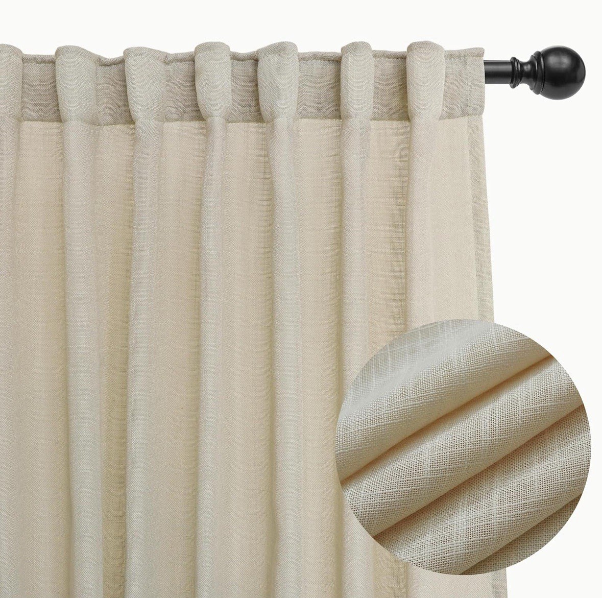 VOILYBIRD Beige Linen Sheer Curtains For Living Room 2 Panels, 52×108