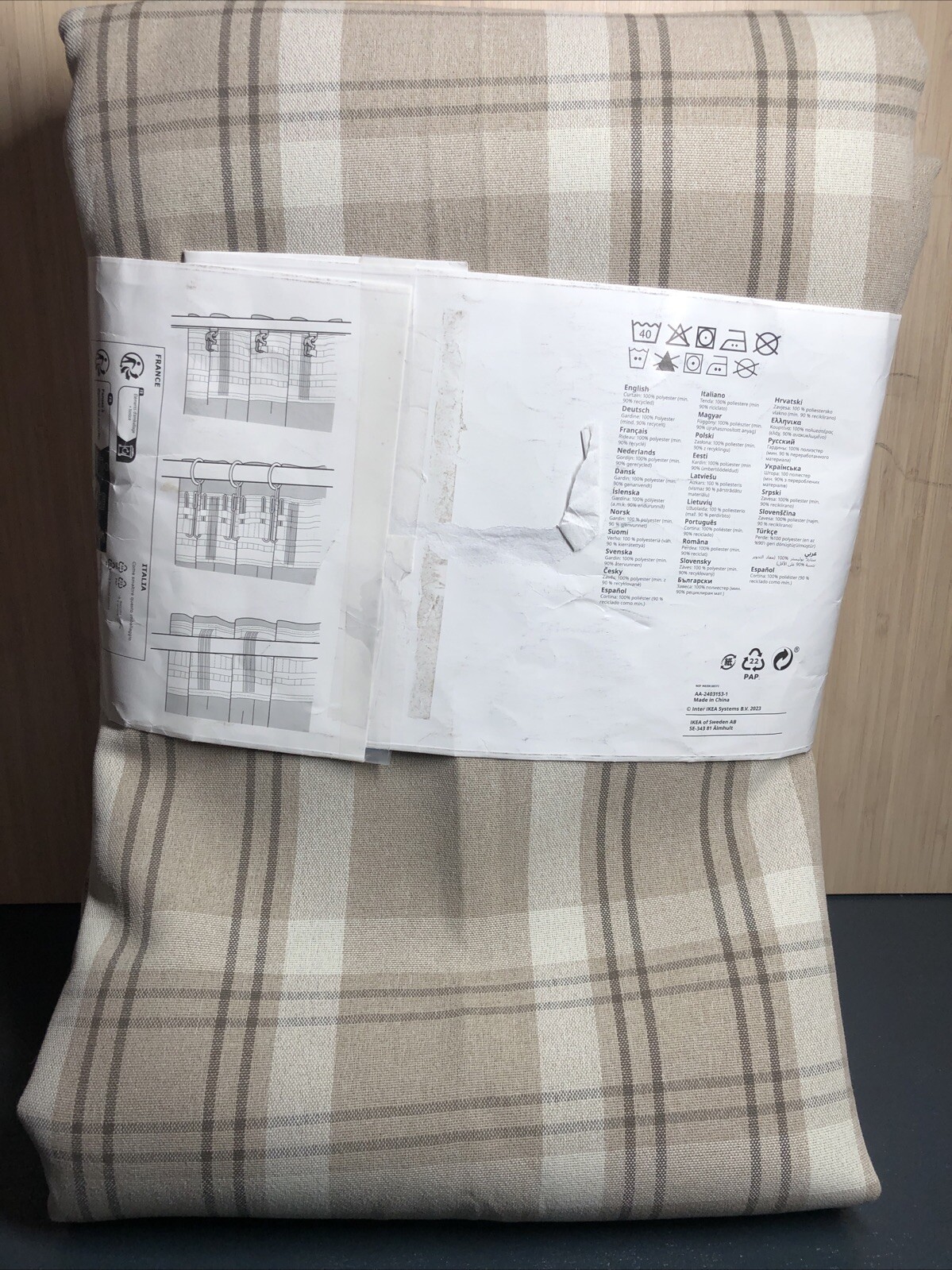 Ikea HAGGVECKMAL 57″x 98″ Neutral Brown Plaid Curtain Panel Set NEW 005.690.30