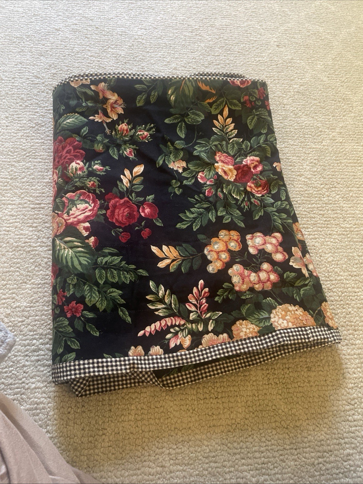 Custom made w Ralph Lauren Cabbage Roses Floral & Check Window Valance 208×17