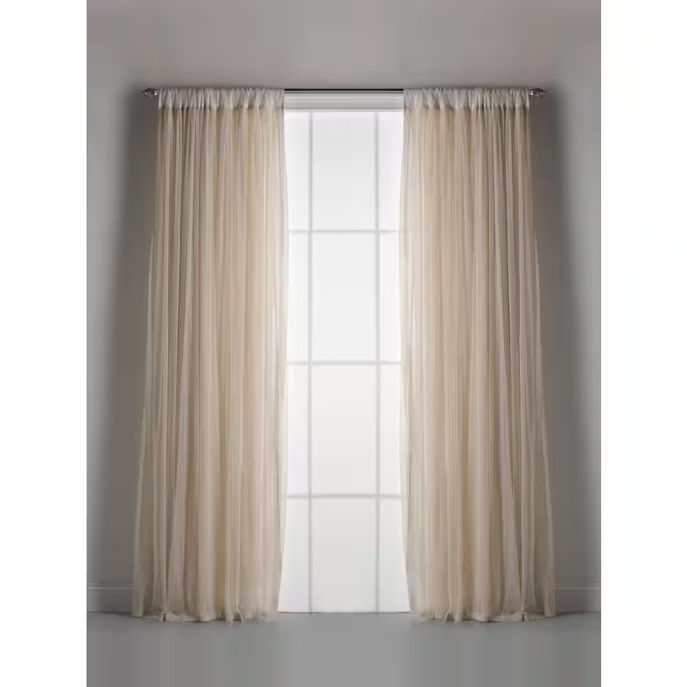Whisper Ivory Polyester Net Solid 44 In. W X 96 In. L Gathered Rod Pocket Indoor
