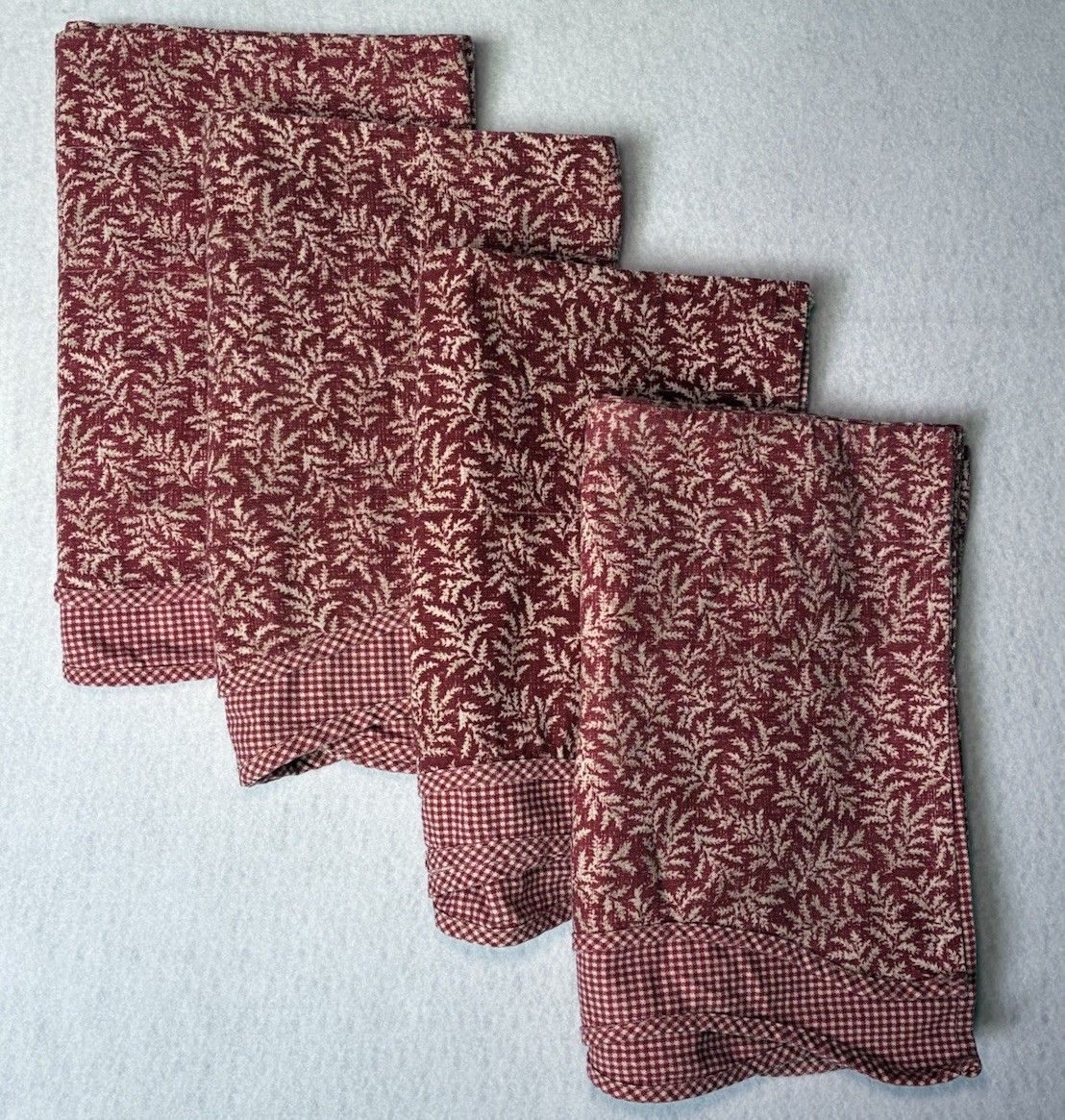 4 WAVERLY Fernwood Red Toile Fern Gingham Scalloped Valance Curtain 76 X 16