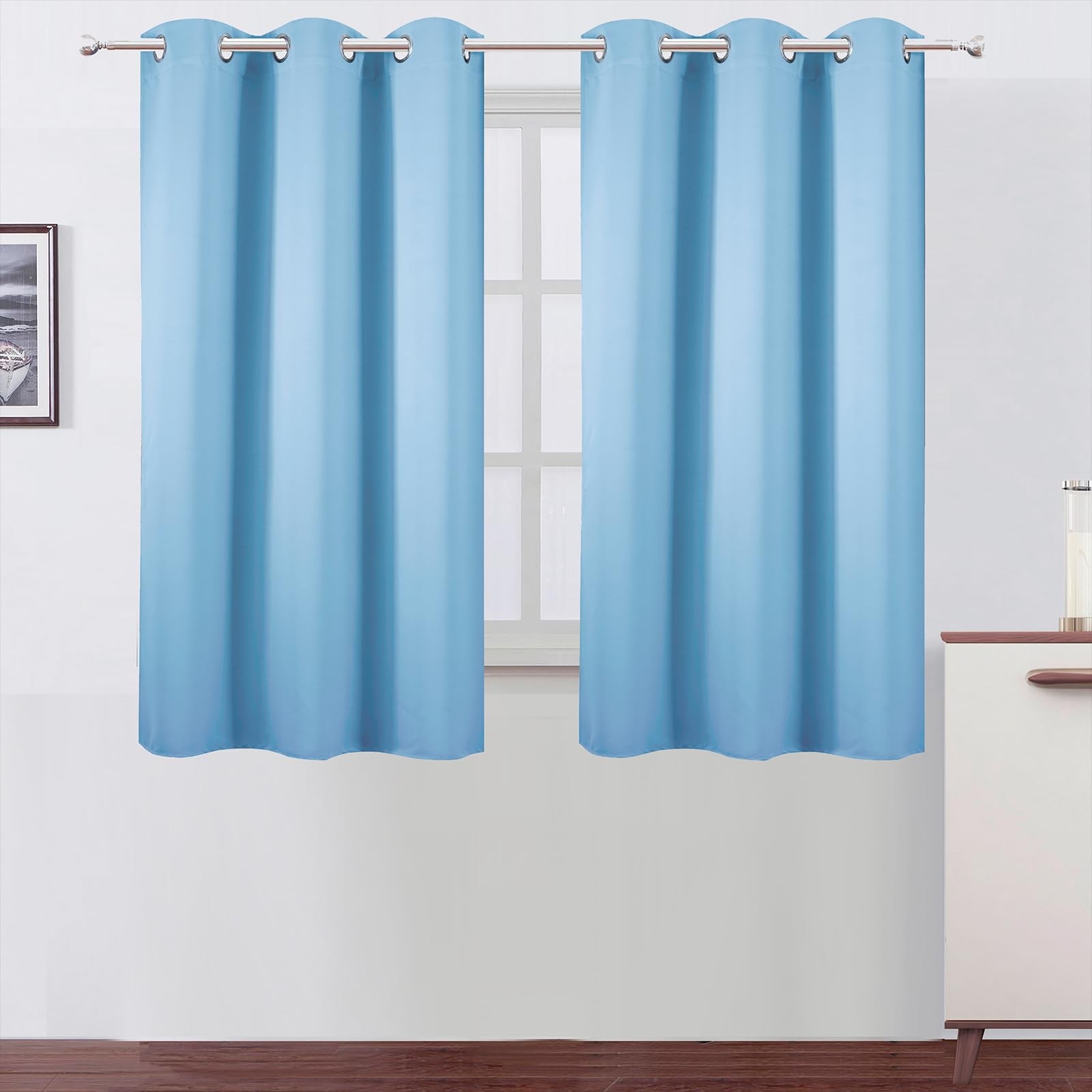 Sky Blue Blackout Curtains 34 x 54 Inch Length/Set of 2 Curtain Panels/Therma…