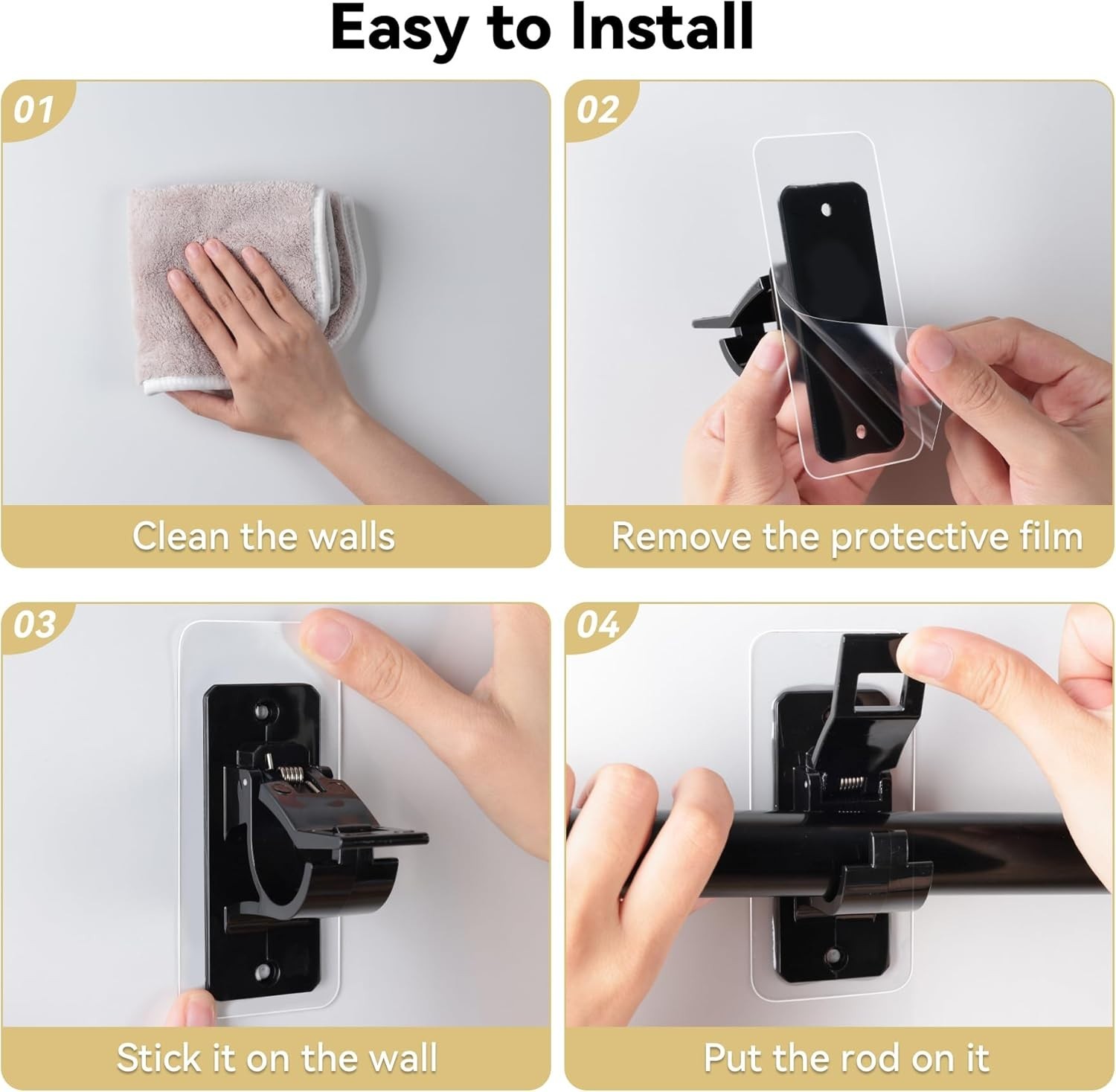 Self Adhesive Curtain Rod Brackets, 16 Pack – Black