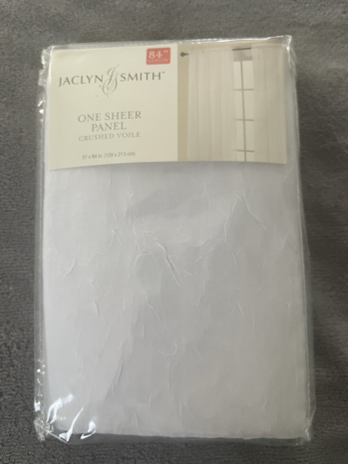 Jaclyn Smith – One Sheer White Window Panel (12 Available) – New! 84” L x 51” W