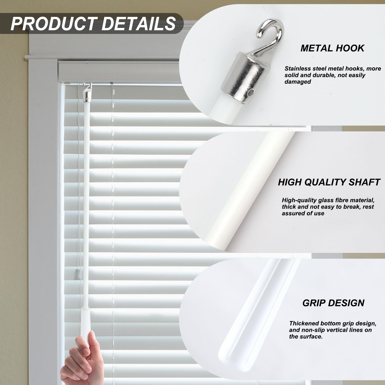 17 inch White Fiberglass Blinds Stick Replacement with 0.3″W x 17″H, 2 Pieces