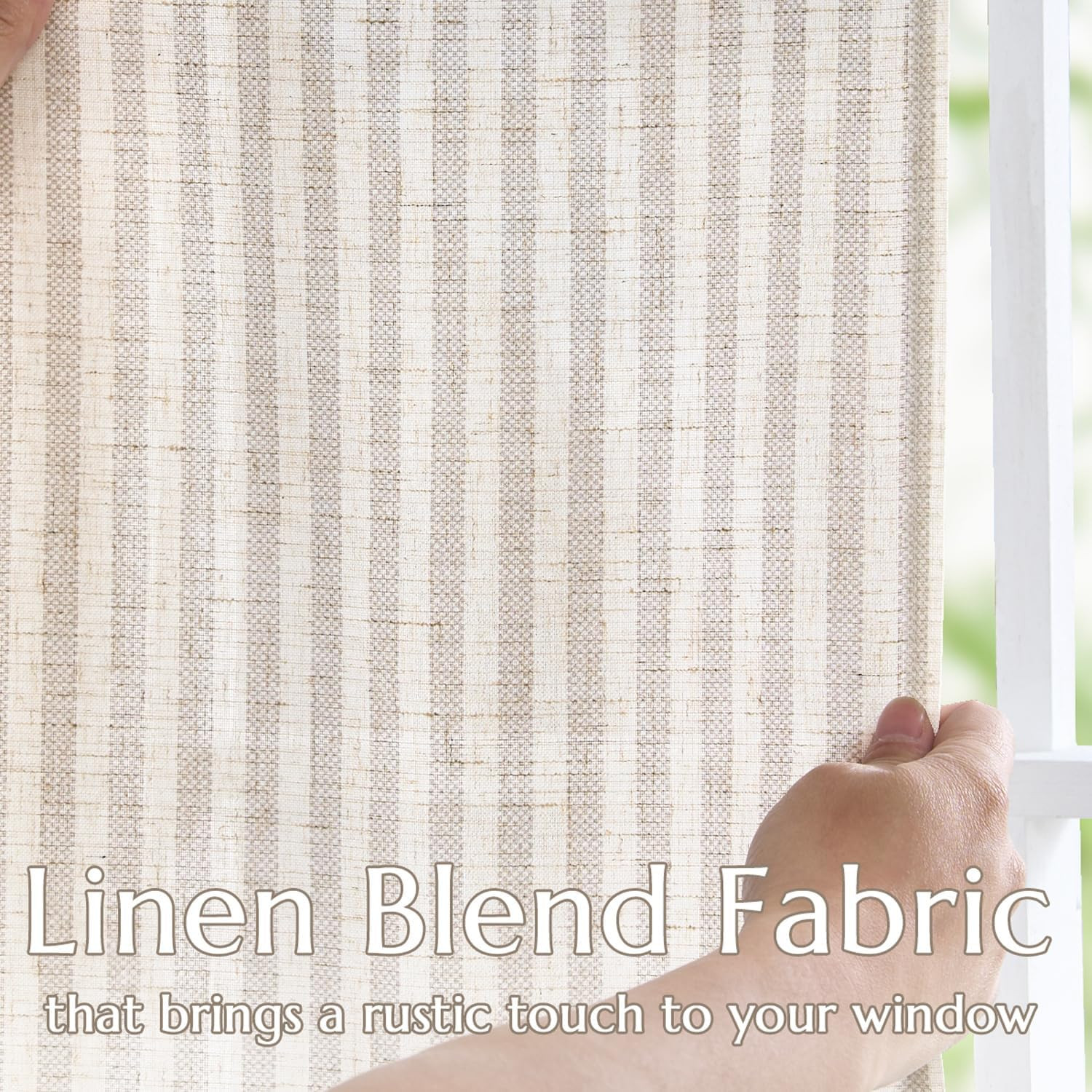 jinchan Linen Curtains Taupe Grey on Beige Striped Curtains for Living Room Bedr