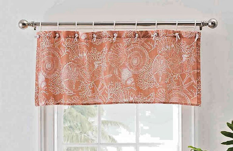 Seashell Coral Valance with Rope Tie Top Beach Summer Seaside Nautical Coastal