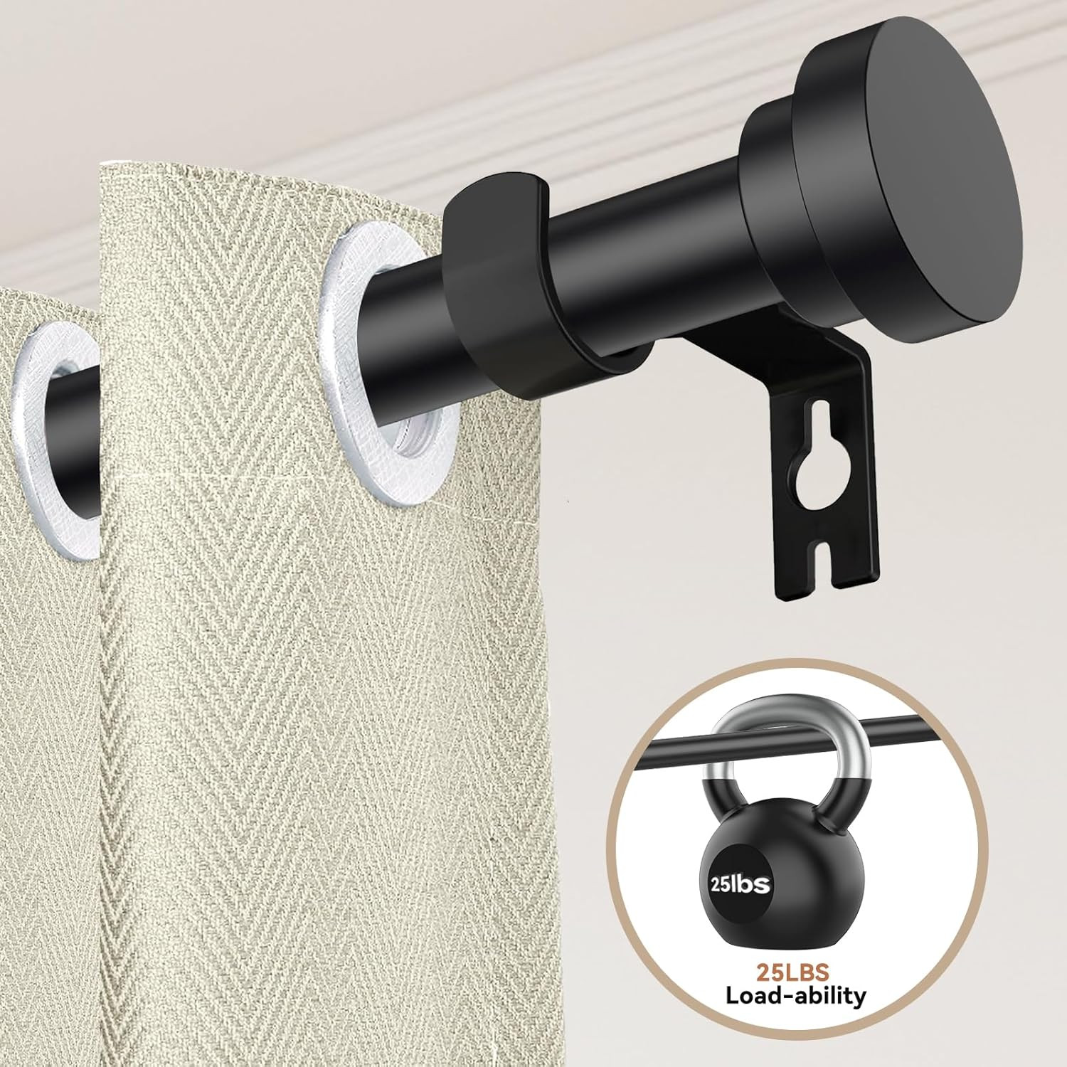 Black Curtain Rods for Windows 28 to 48 Inch(2.3-4Ft), 2 Pack 5/8 Inch Diameter