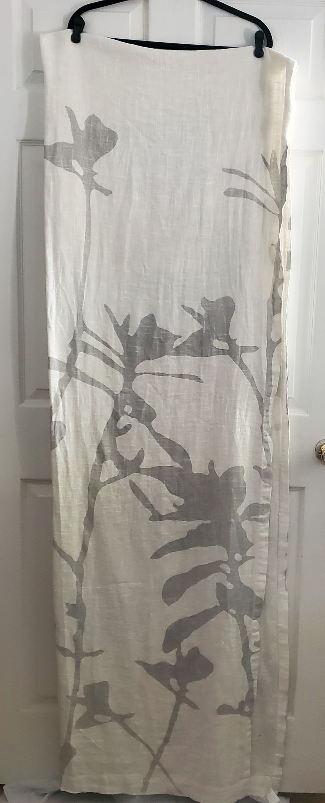 West Elm Linen Cotton Off White Curtains Gray Pattern 46X92 2 Panels