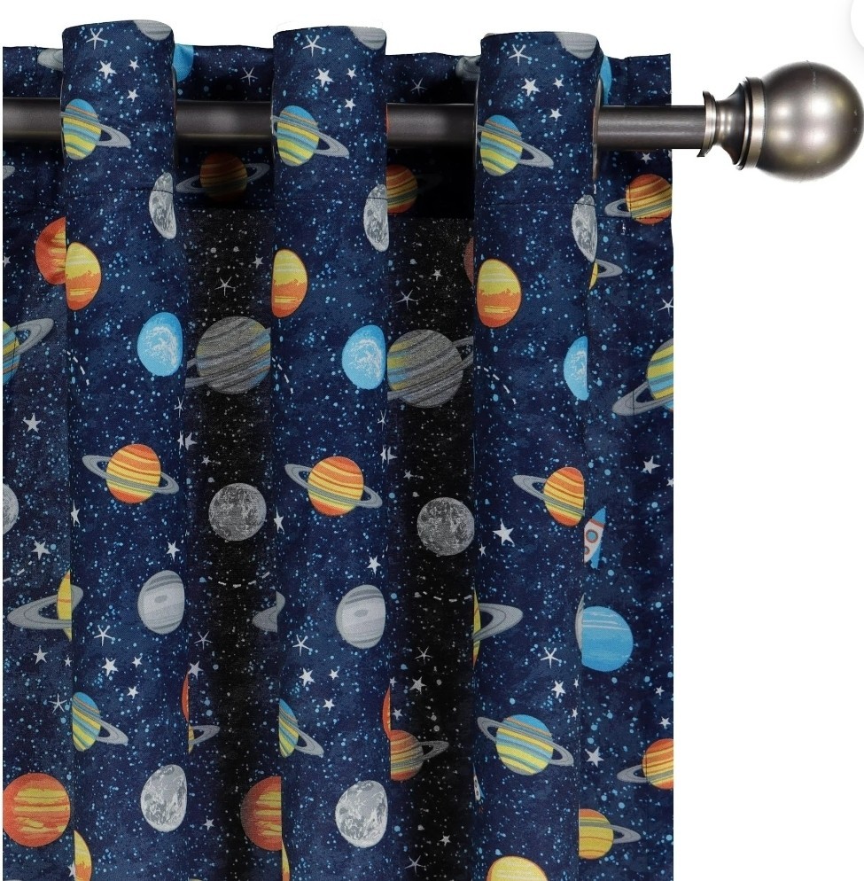 Your Zone Boys Window Curtains Blue With Planets, 4 Panels 37″x84″ Space Galaxy