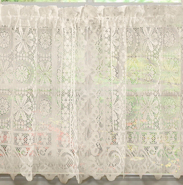 Hopewell Heavy Floral Lace Lace Medallion Curtain Cream Ivory Color Scalloped