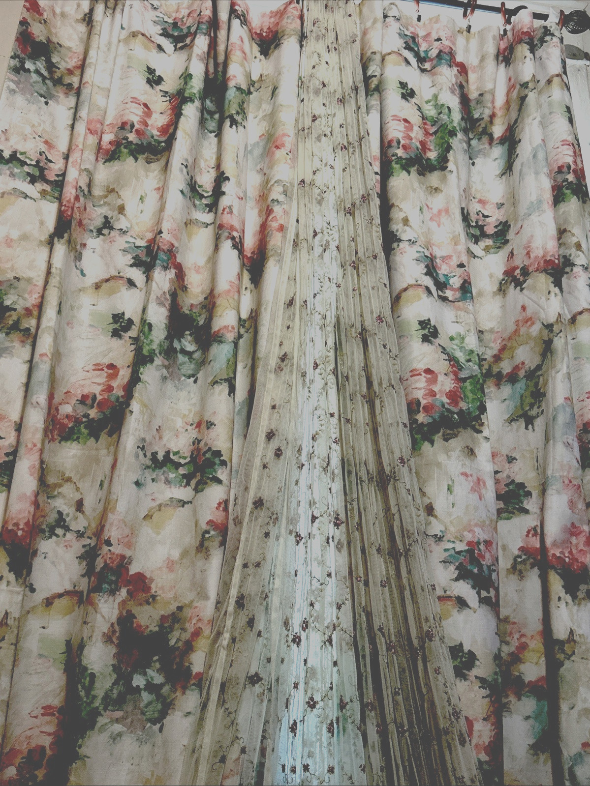 2 Drapes SHOWROOM SAMPLE Modern DEGAS Screenprint Floral in Tea Rose