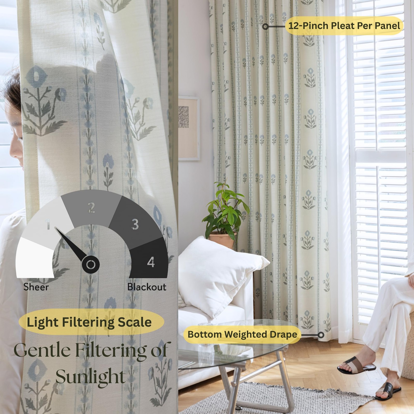 DrapePalette – Linen Blend Pinch Pleated Curtains 96 Inches Long for Living