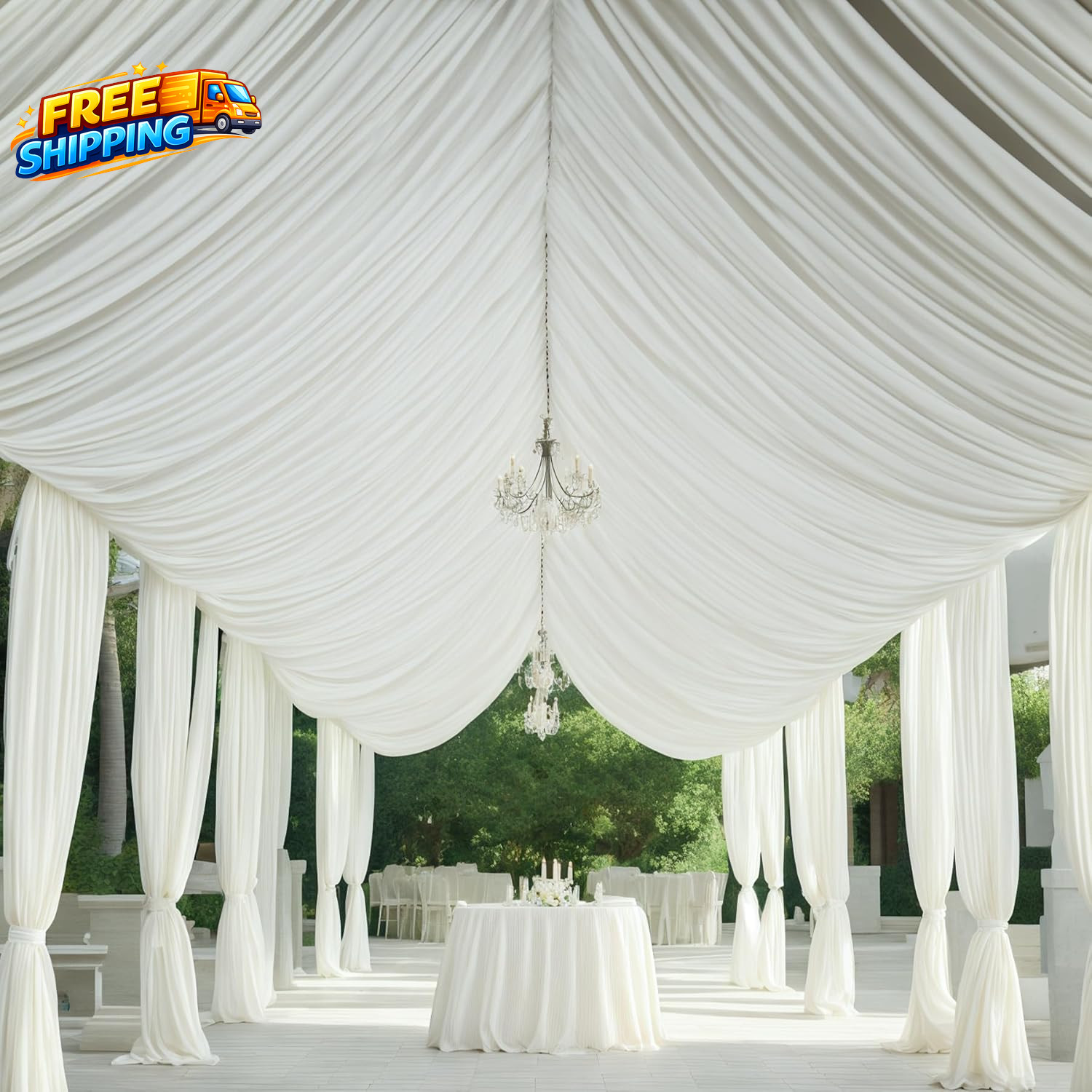 10Ft×20Ft Ivory Ceiling Drapes for Weddings Parties 2 Panels 5×20Ft Long Ceiling