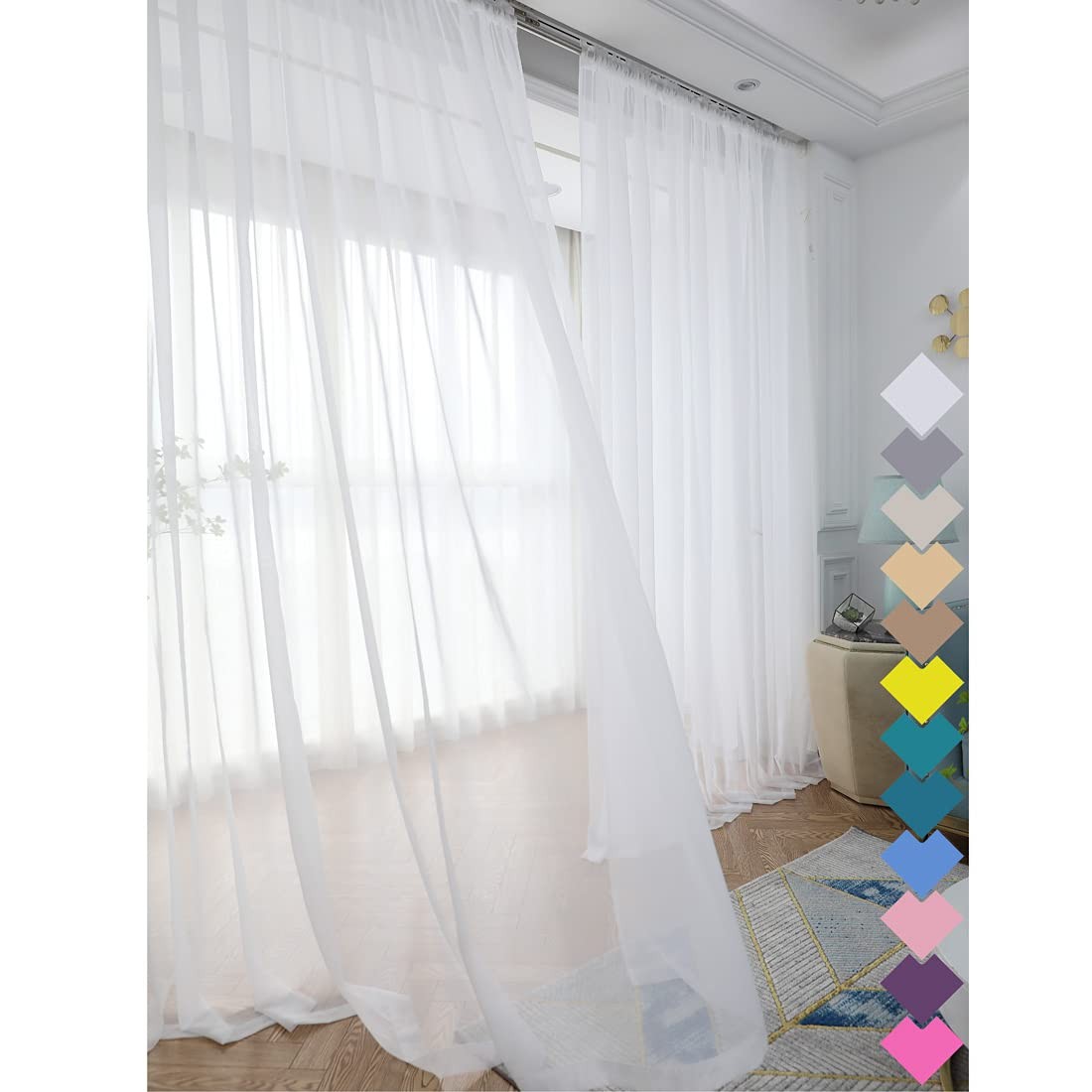 Window Ivory Sheer Curtains 84 Inches Long 2 Panels Sheer Curtain Basic Rod P…