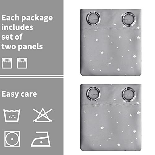 Blackout Curtains for Kid’s Bedroom – Star 42″W x 63″L (Pack of 2) Light Grey