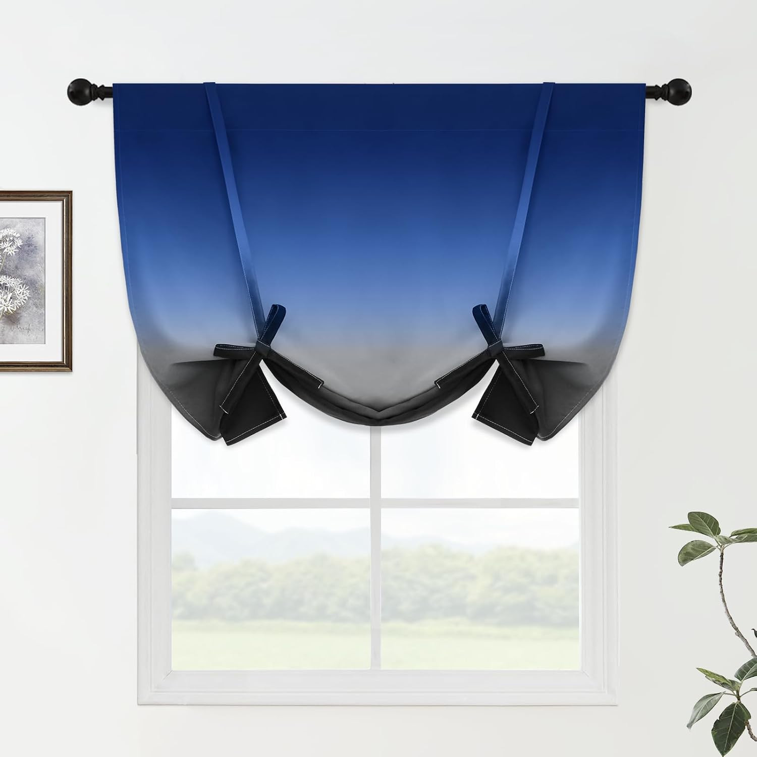 Ombre Room Darkening Tie up Curtains for Kitchen Window Blackout Valance Gradien