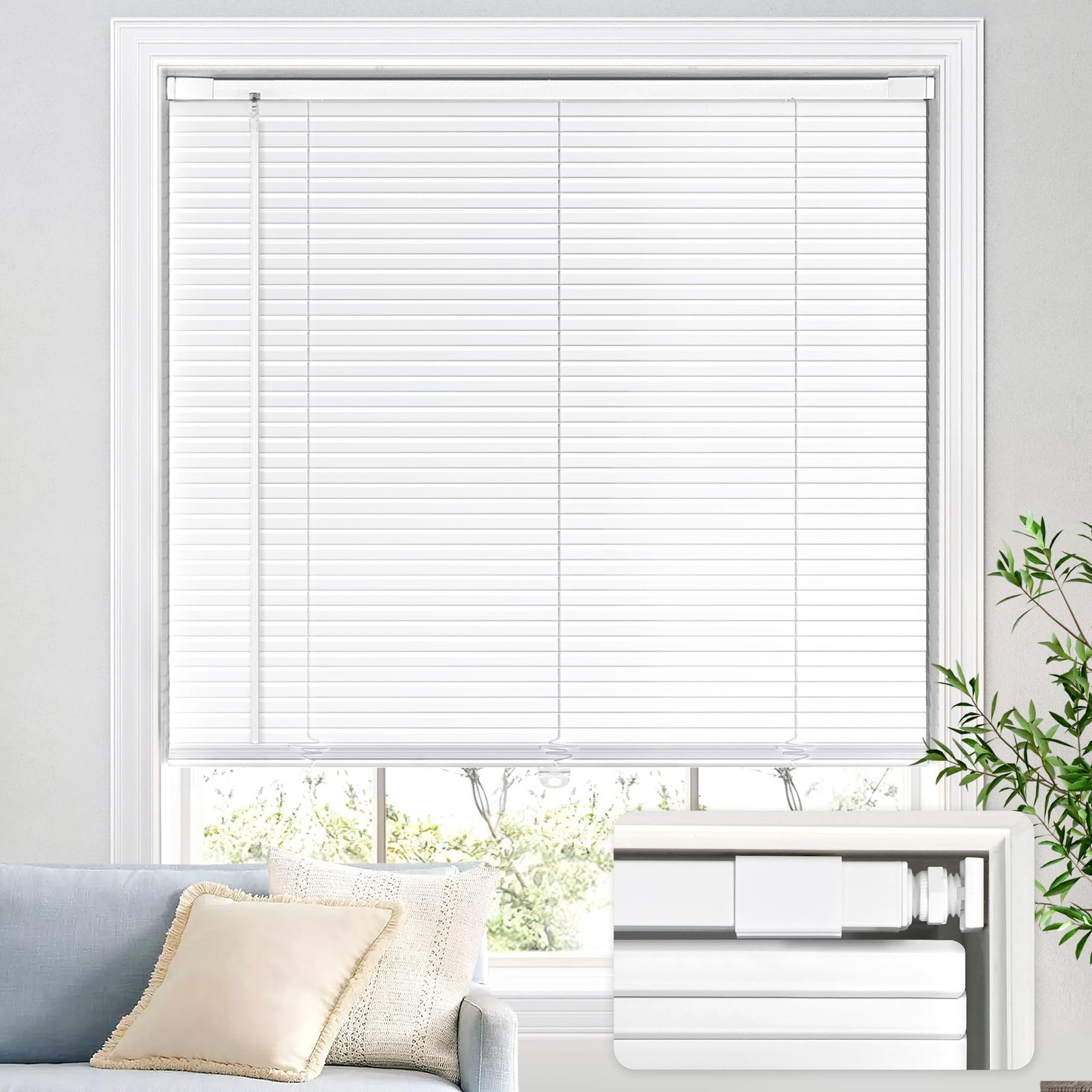 No Drill Blinds for Windows 1″ Aluminum Cordless Mini Blinds L-Shaped Slat 10…