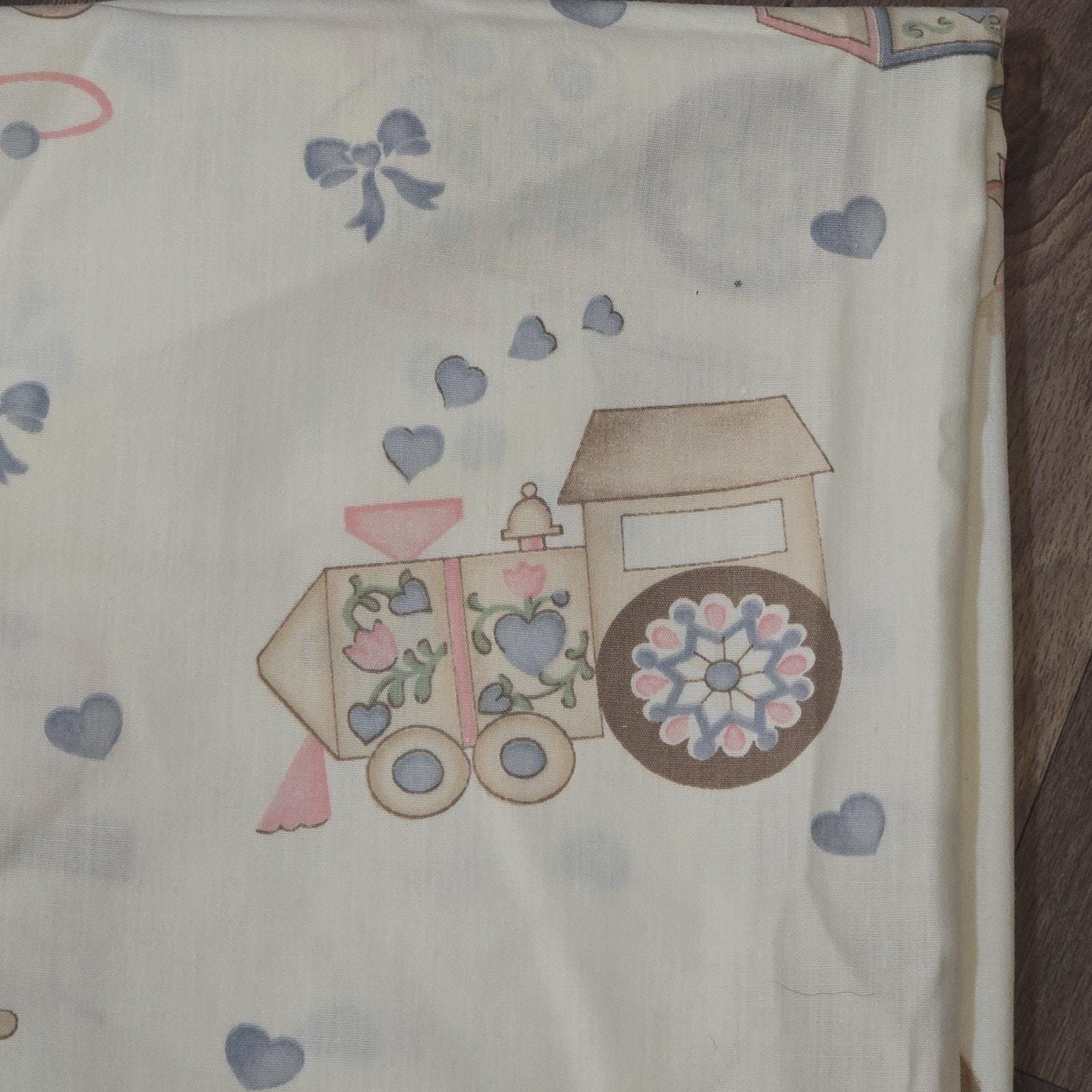 2 Rocking Horse Vtg Toys Nursery Baby Room Handmade Curtains Valance Cottagecore