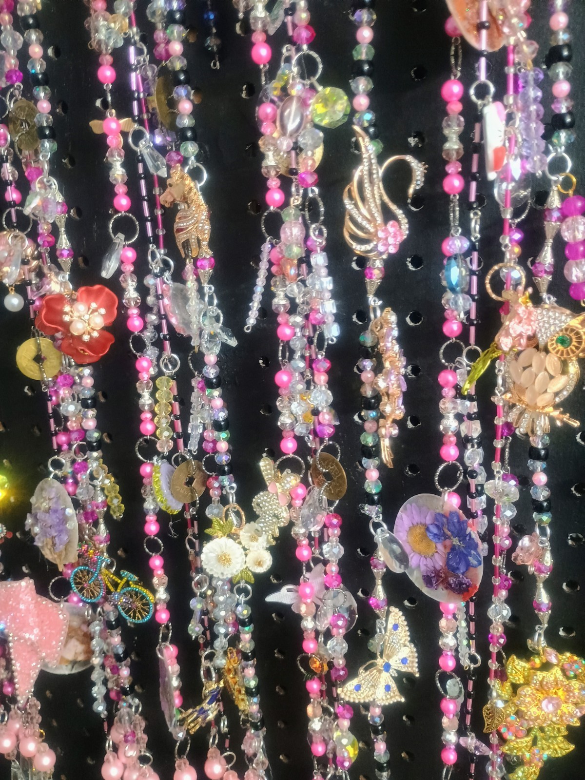 Bicycle Bunny Crystal Curtains With Charms, Set Of 7