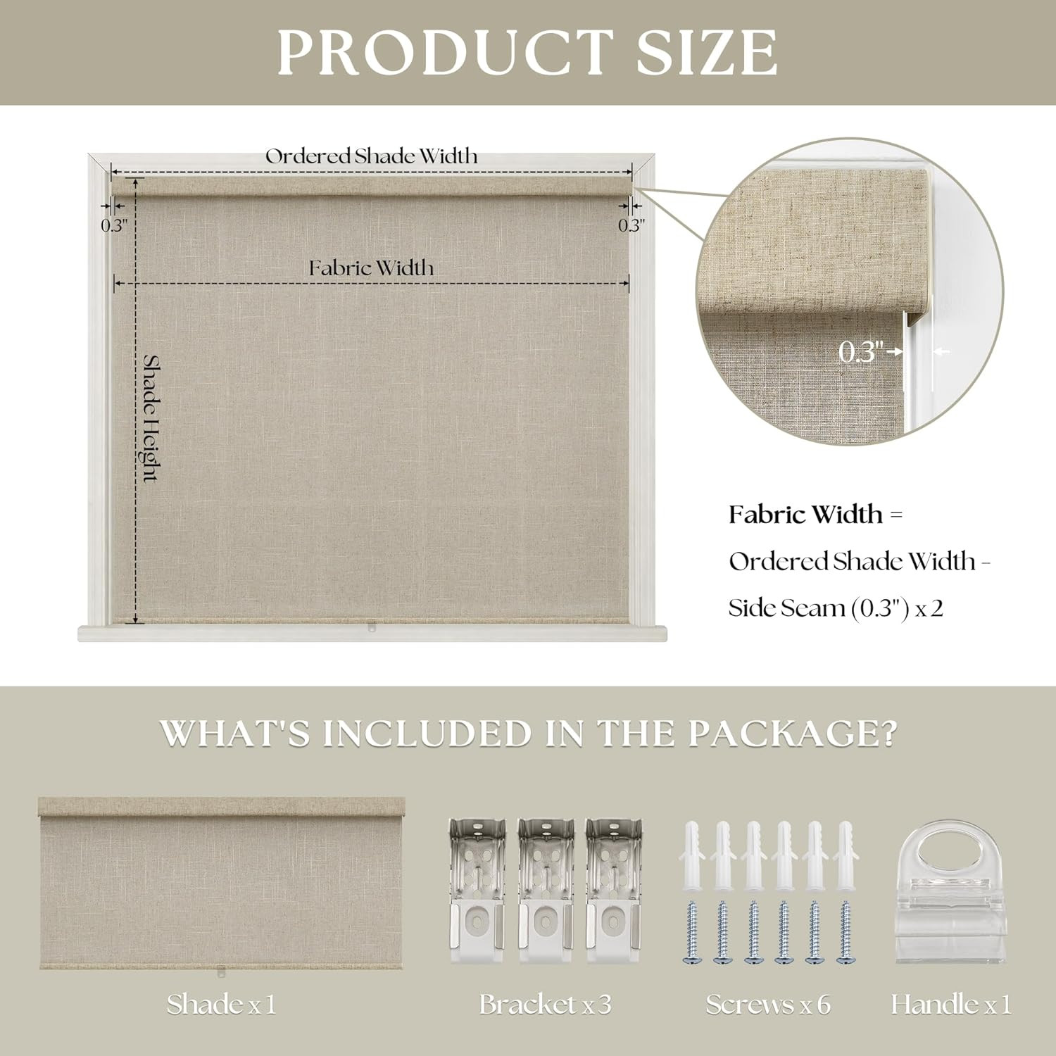Extra Wide Cordless Linen Roller Shades 72″ W x 72″ H – Light Filtering Blinds