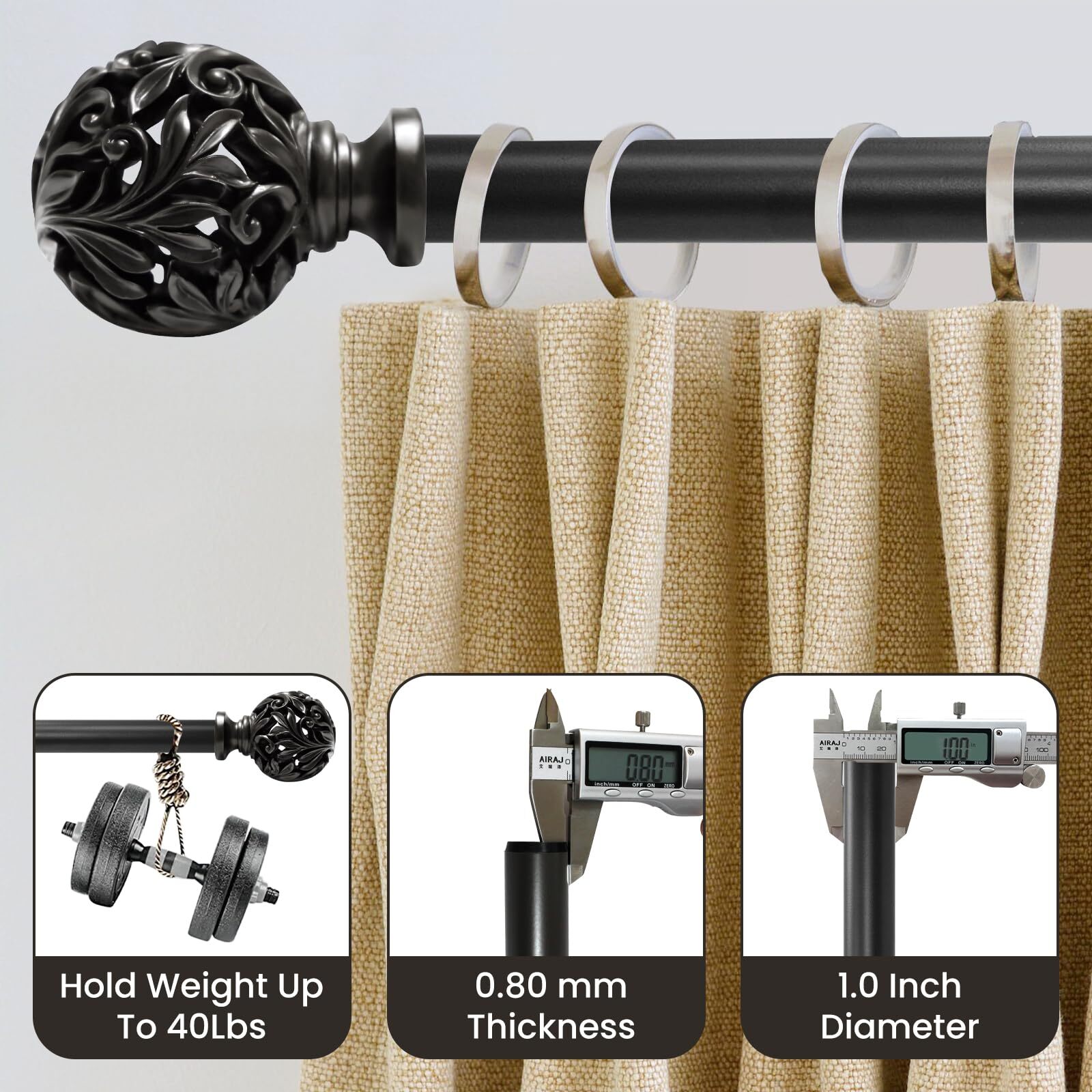 Oil Rubbed Bronze Curtain Rods 36 to 120 inches 3-10 ft 1 Inch Diameter Adjus…