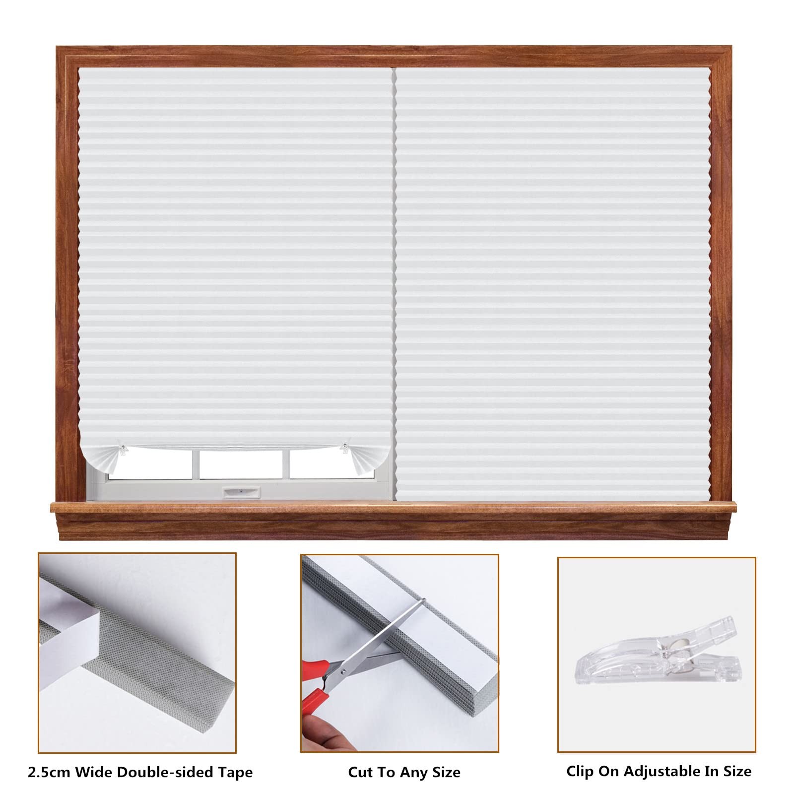 Non Woven Fabric Window Blinds Cordless No Drill, Size Temporary Pleated Shades