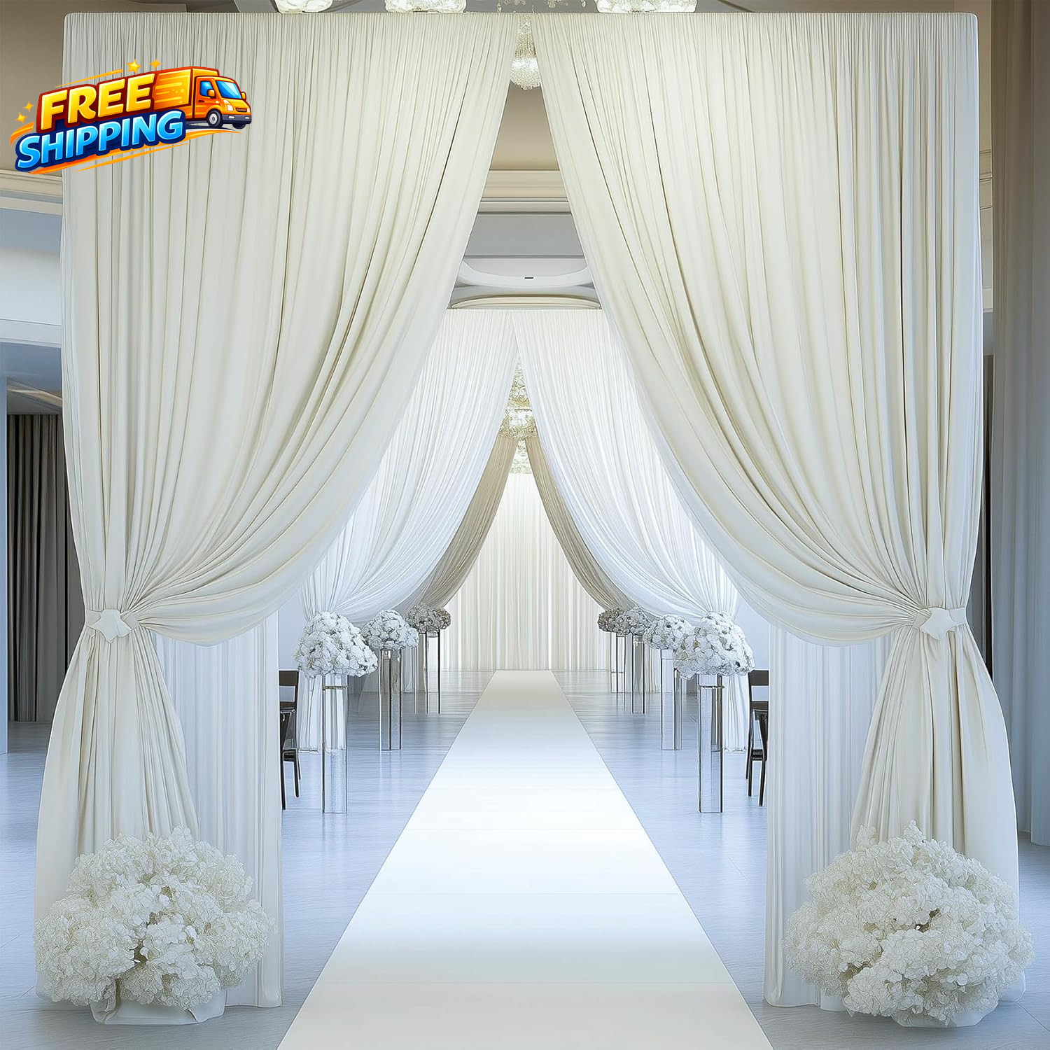 10Ft×20Ft Ivory Ceiling Drapes for Weddings Parties 2 Panels 5×20Ft Long Ceiling