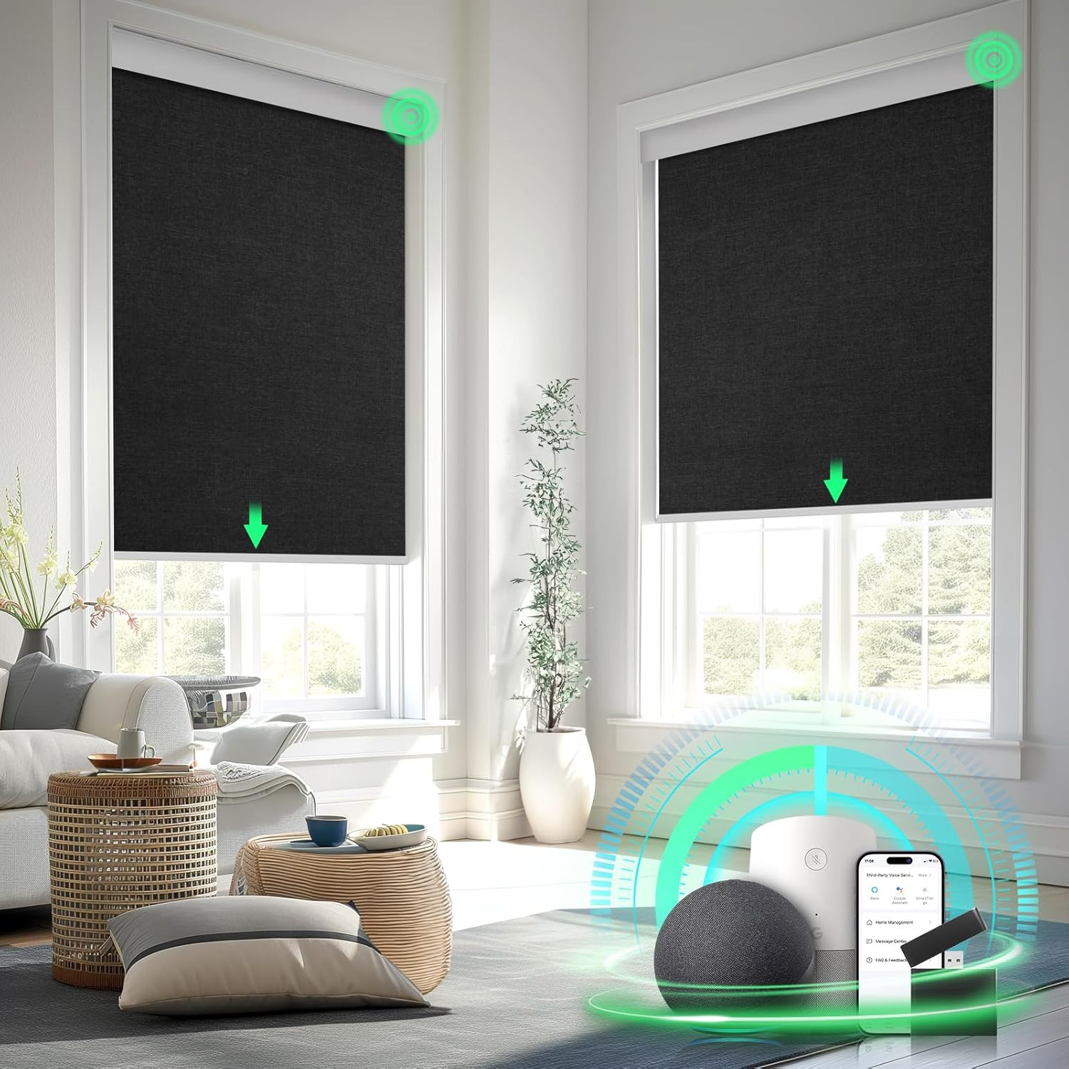 Smart Motorized Blackout Blinds with Remote Control – 34″x72″ Cordless Shades