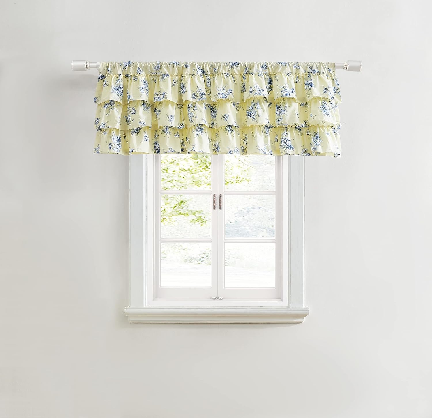 ® – Cotton Percale Pole Valance, Ruffled Floral Window Curtains (Amelia Yellow,