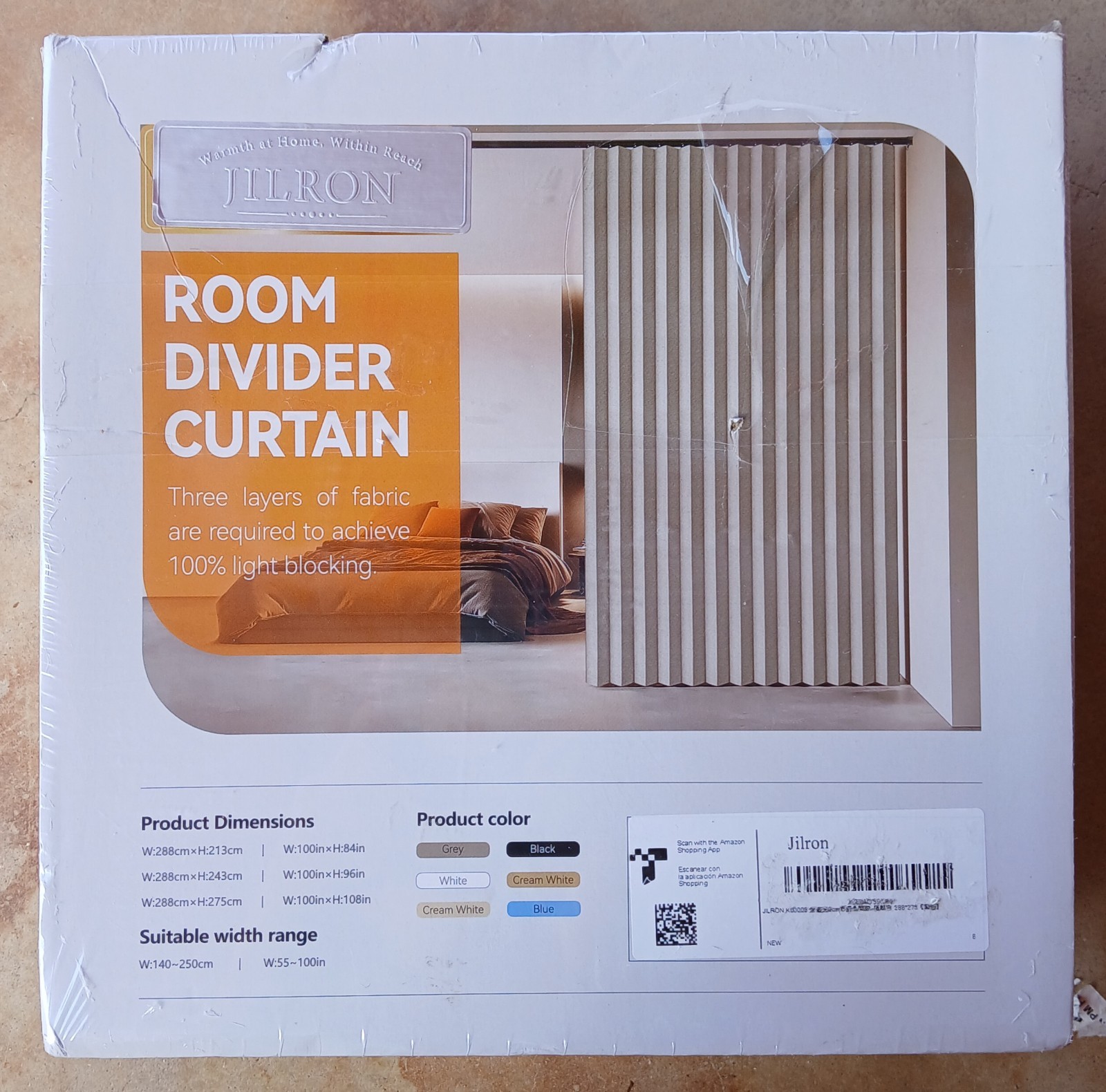 Jilron Room Divider Curtain-Black Fabric-100″x108″-Flexible Curtain Track-NEWSLD