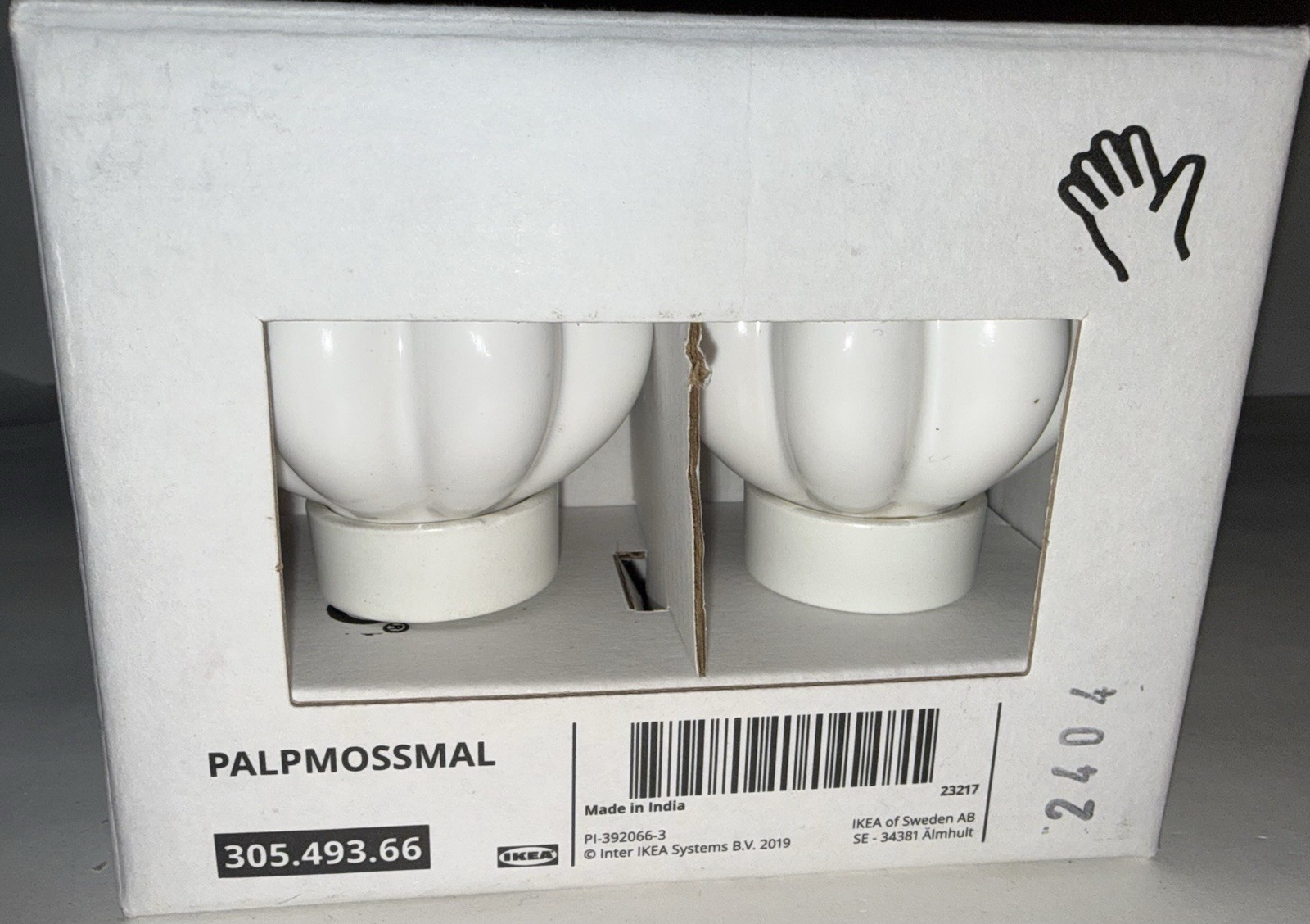 Ikea pair of PALPMOSSMAL White Curtain Round Rod Finials 305.493.66 New