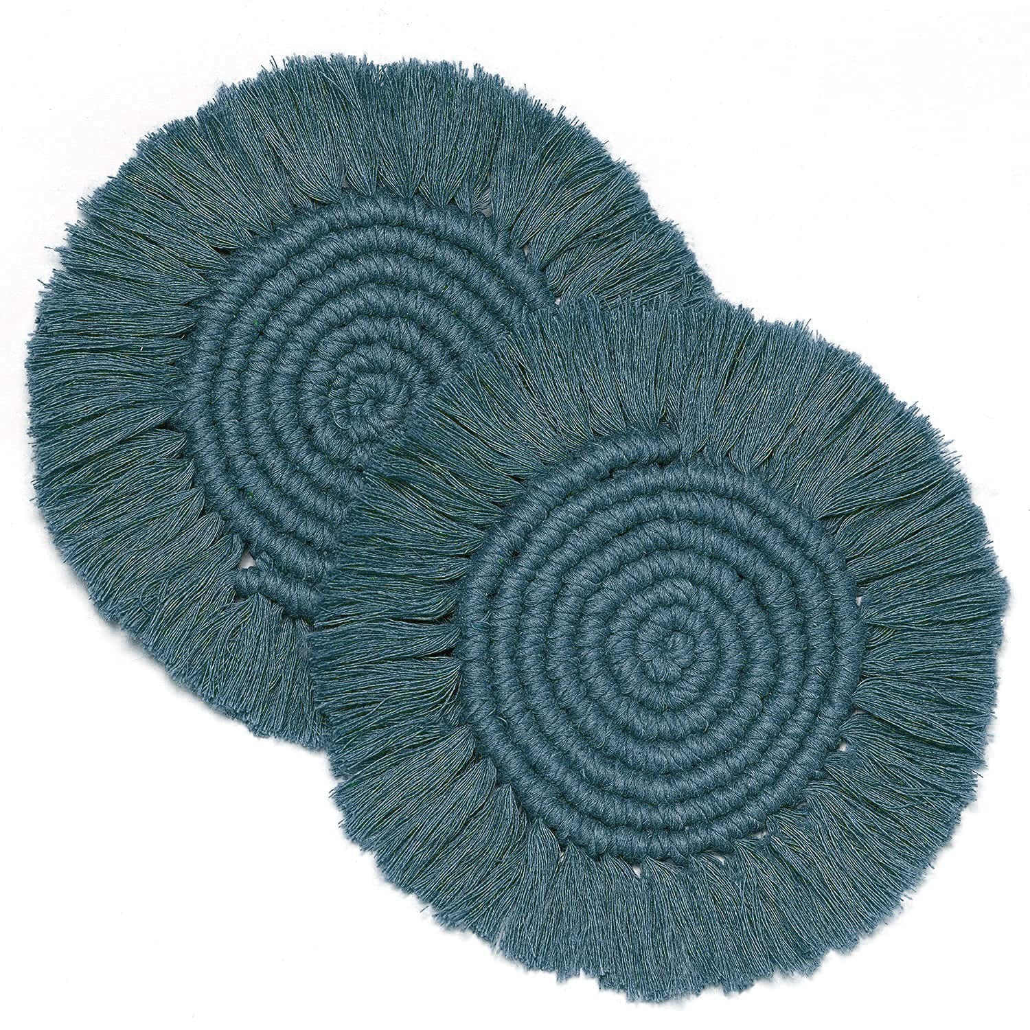 2 Pack Boho Macrame Coasters with Tassels – Table Decor, Bohemian Braided Coa…
