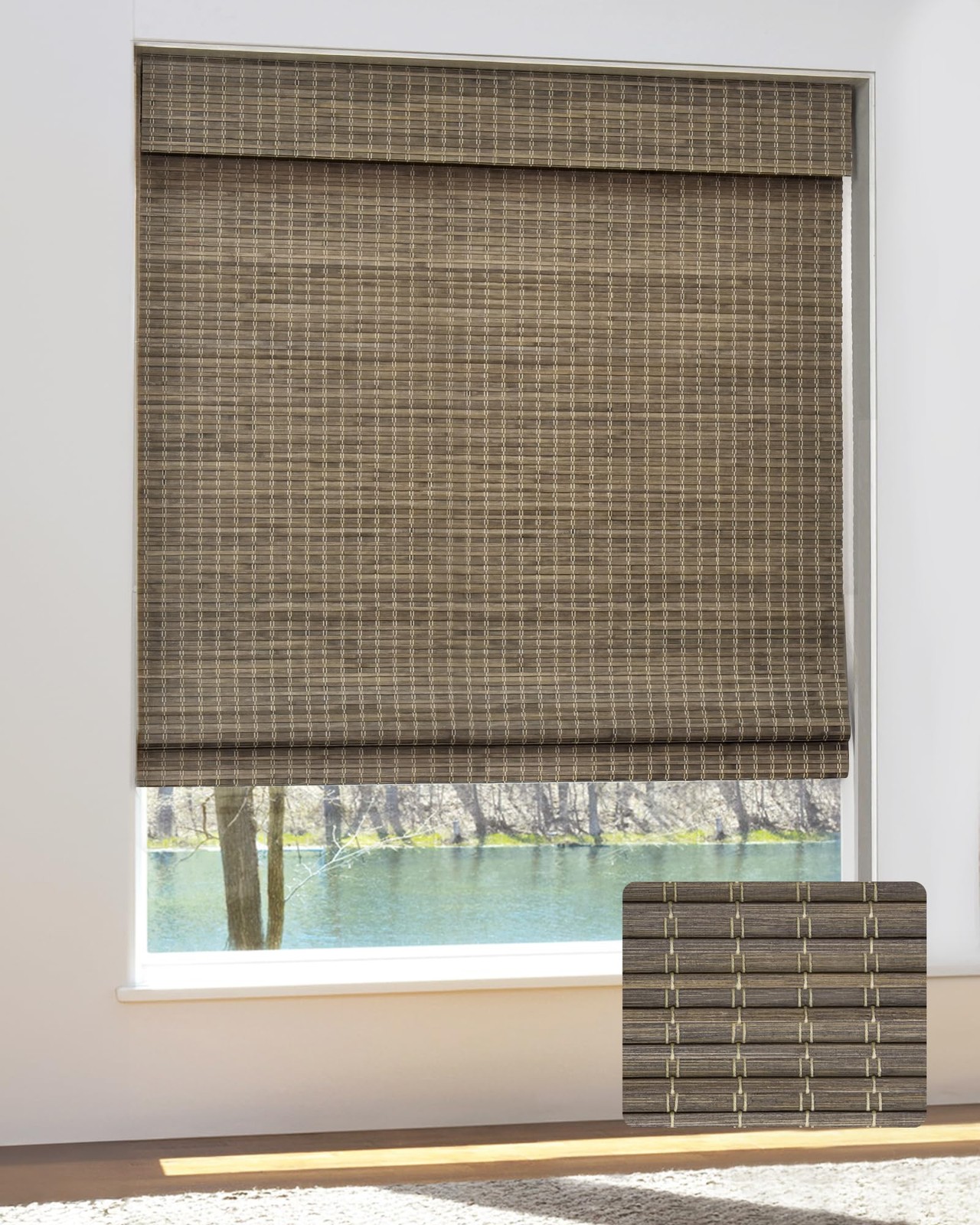 UNISHADES Cordless Bamboo Roman Shades for 34.5″ W × 48″ H, Bdp-driftwood