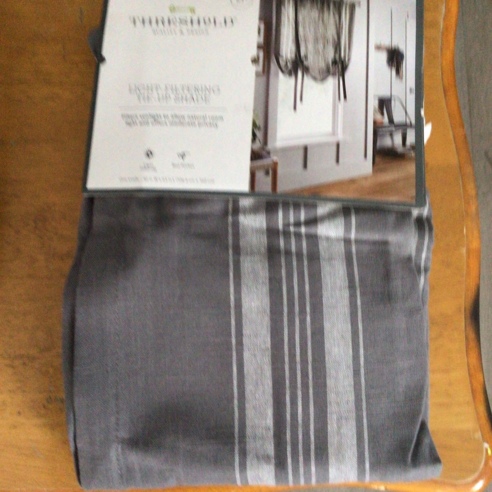 Light Filtering Tie-up Shade Curtain Panel 42”x63” Grey/cream Stripe Border