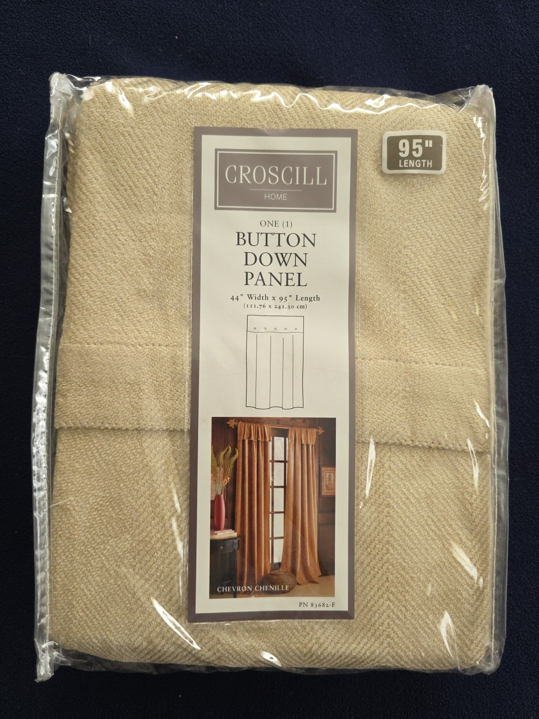 Croscill Button Drape Curtain Panel Chevron Chenille Natural Color 44″ W x 95″ L