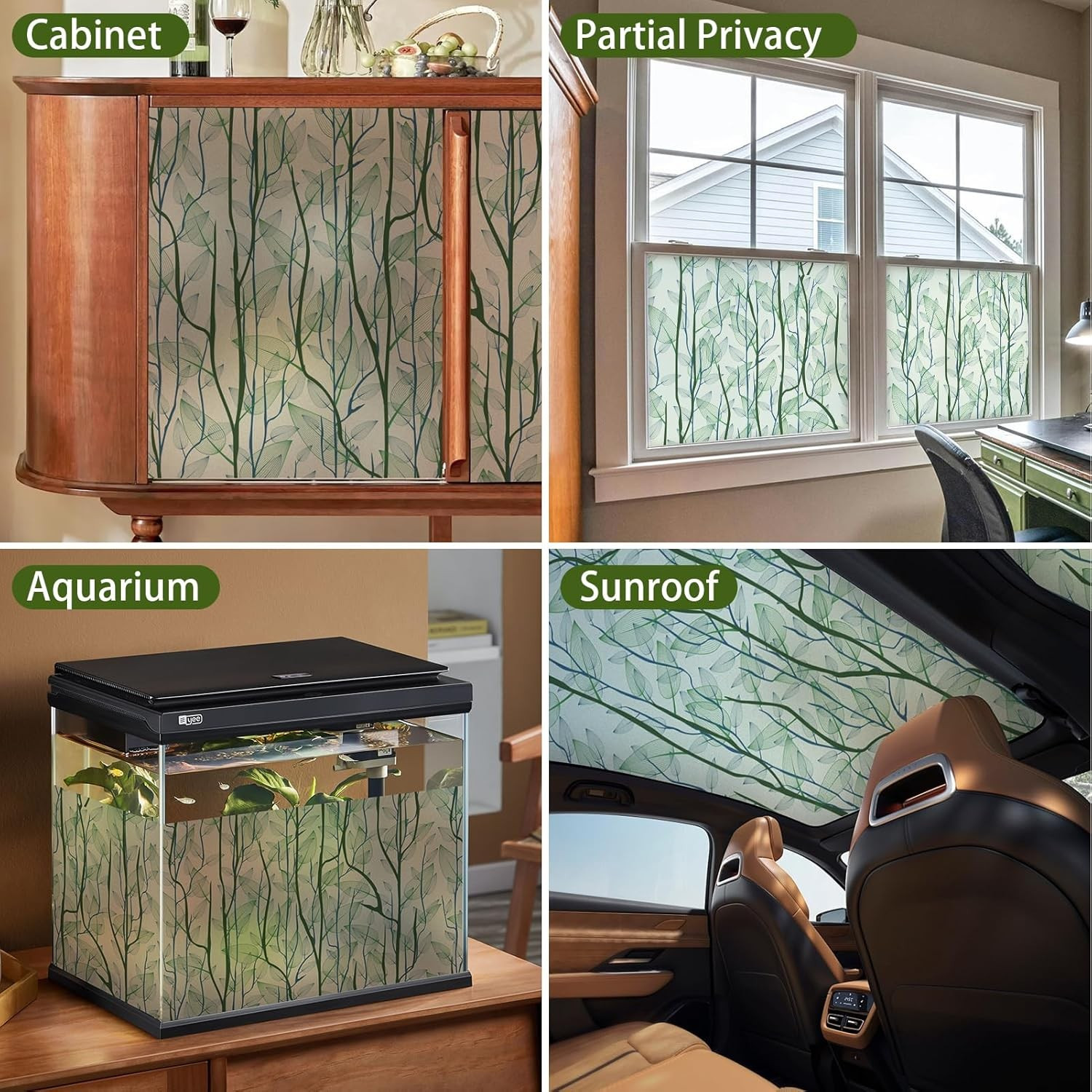 DKTIE Window Film Decorative Stained Glass Window Clings 35.4″ X 78.7″ Green