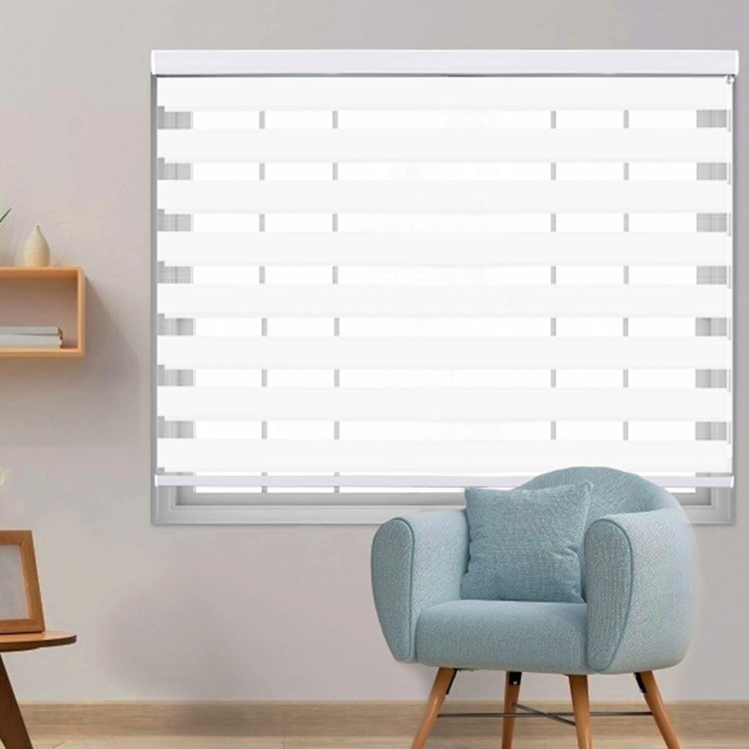 LUCKUP Zebra Blind 24×72 White Dual Roller Shade Day Night Valance Polyester