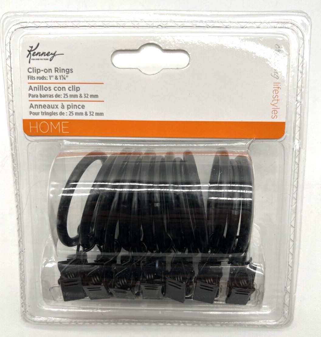 Kenney Home 14pc Clip-On Rings: Fits Rods 1″ & 1-1/4″ *Brown/Black* #35-KN85204A