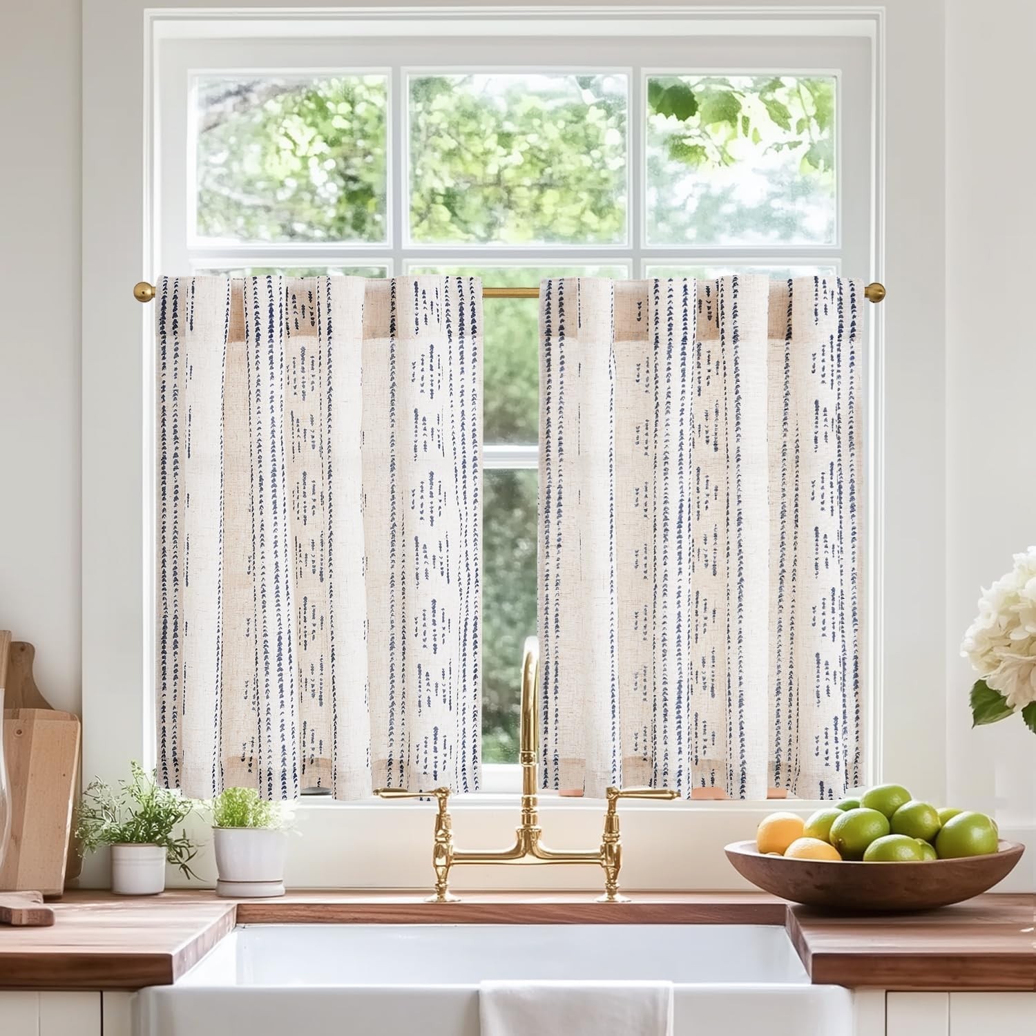Boho Geometric Striped Curtains for Small Windows | 36×38 Inch | 2 Panels