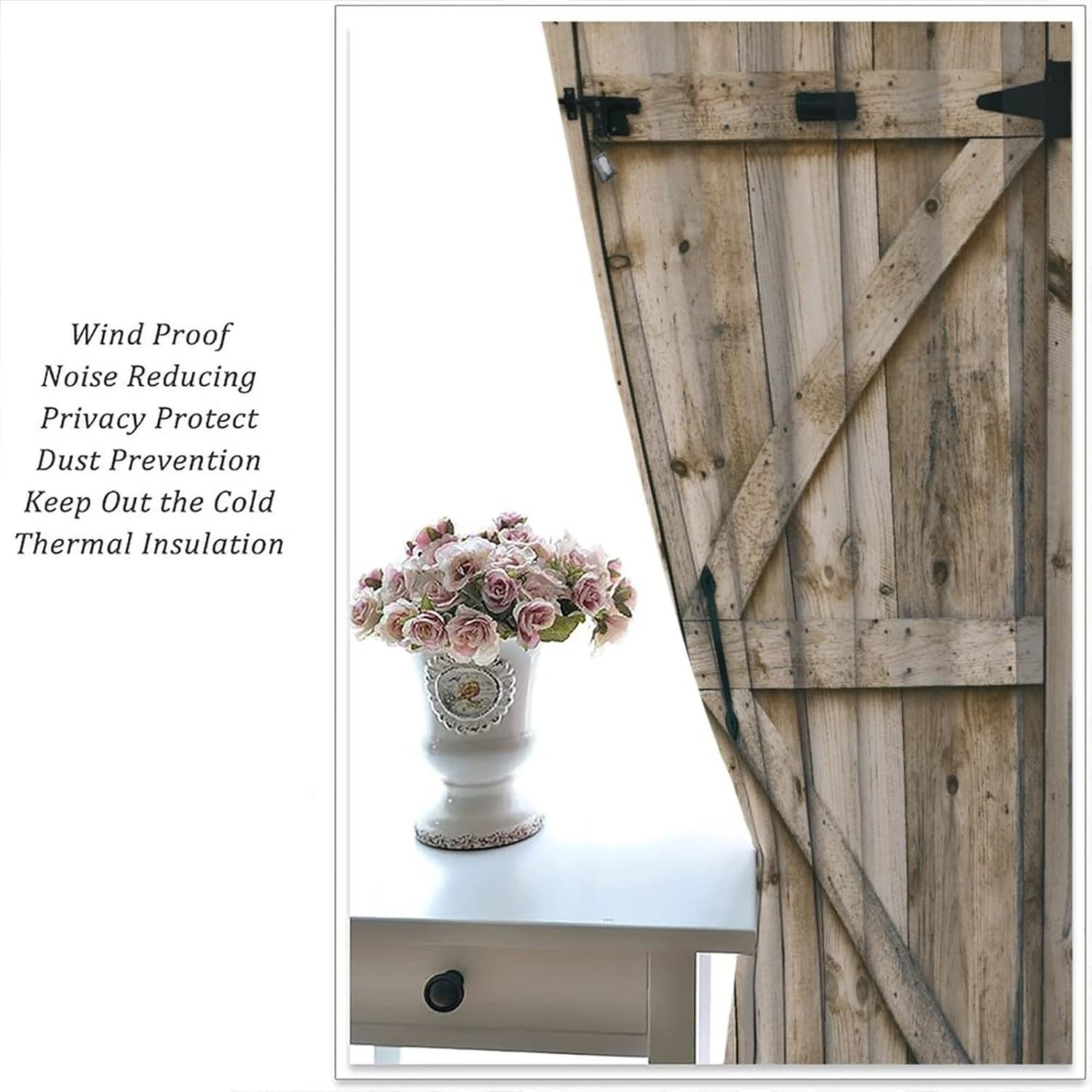 Rustic Wooden Barn Door Blackout Windows Curtains, Old Wooden Door with Planks